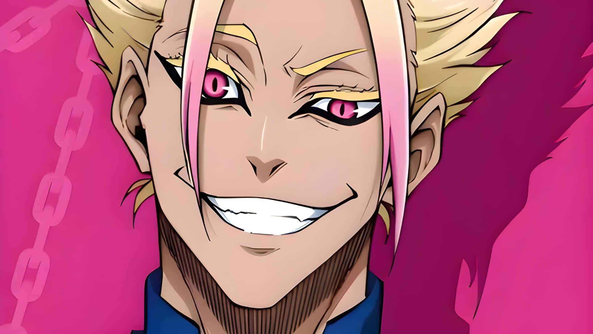 Ryusei Shido, spiky blonde and pink hair, glowing pink eyes, Full HD Desktop Wallpaper
