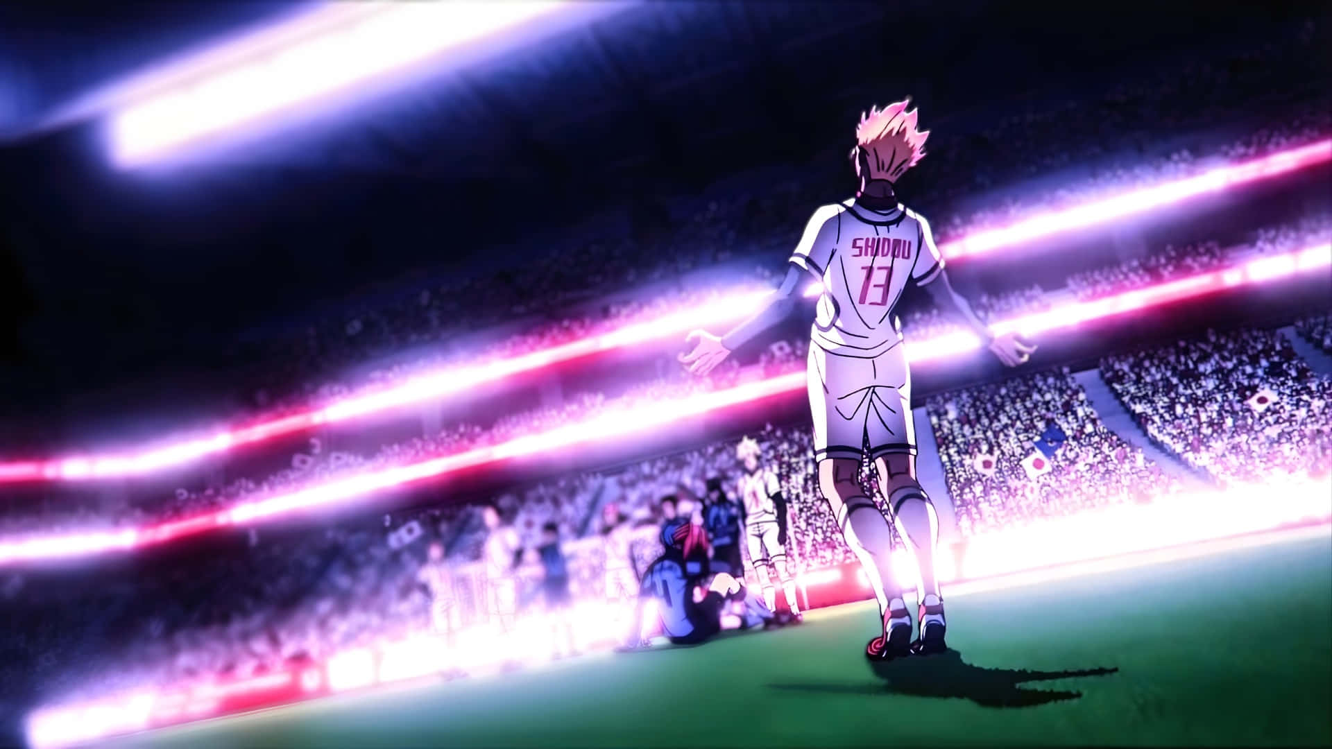 Ryusei Shido, pink-haired anime soccer player, white jersey number 13, Full HD Desktop Wallpaper