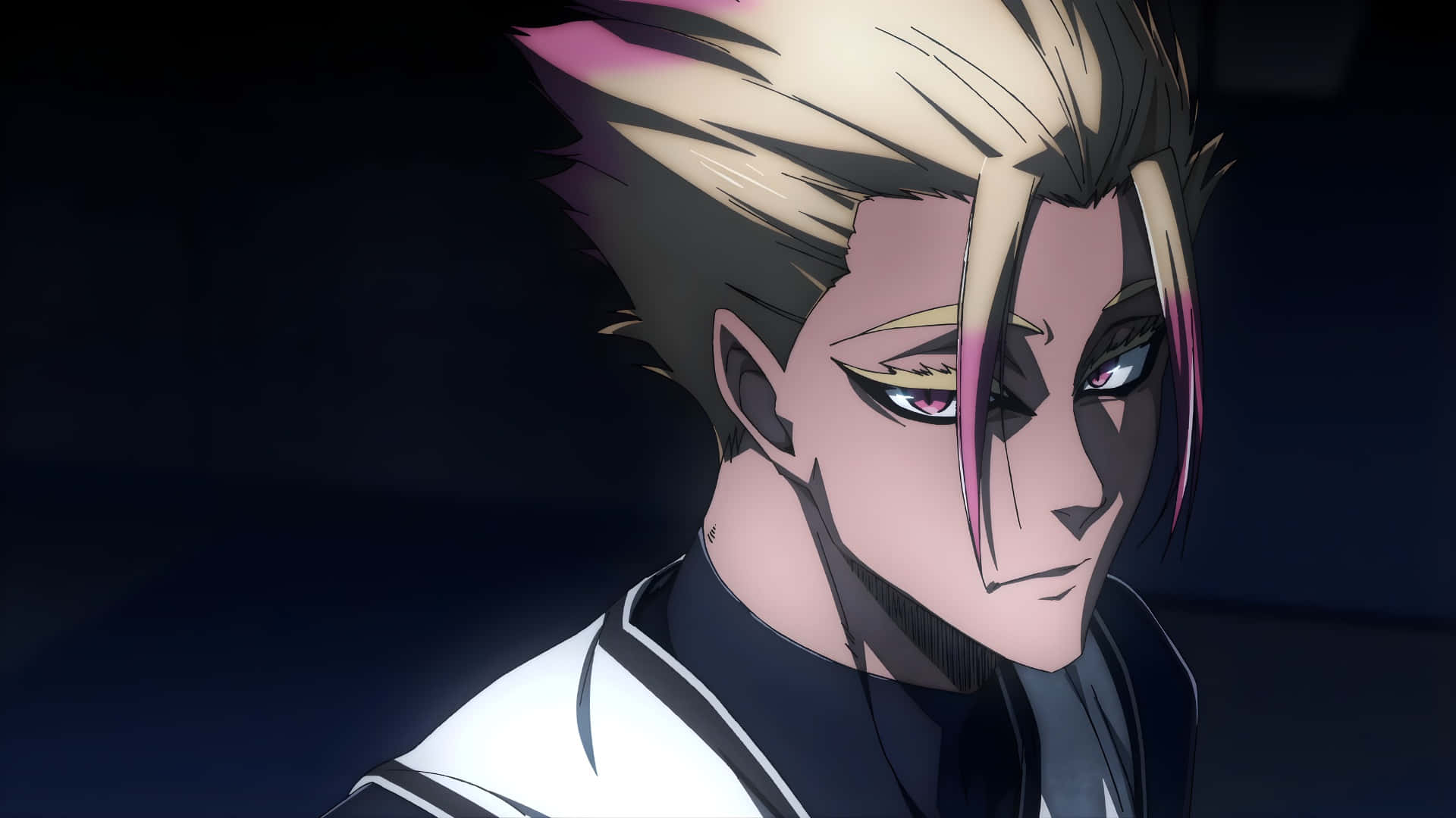 Ryusei Shido, spiky blonde and pink hair, intense purple eyes, Full HD Desktop Wallpaper