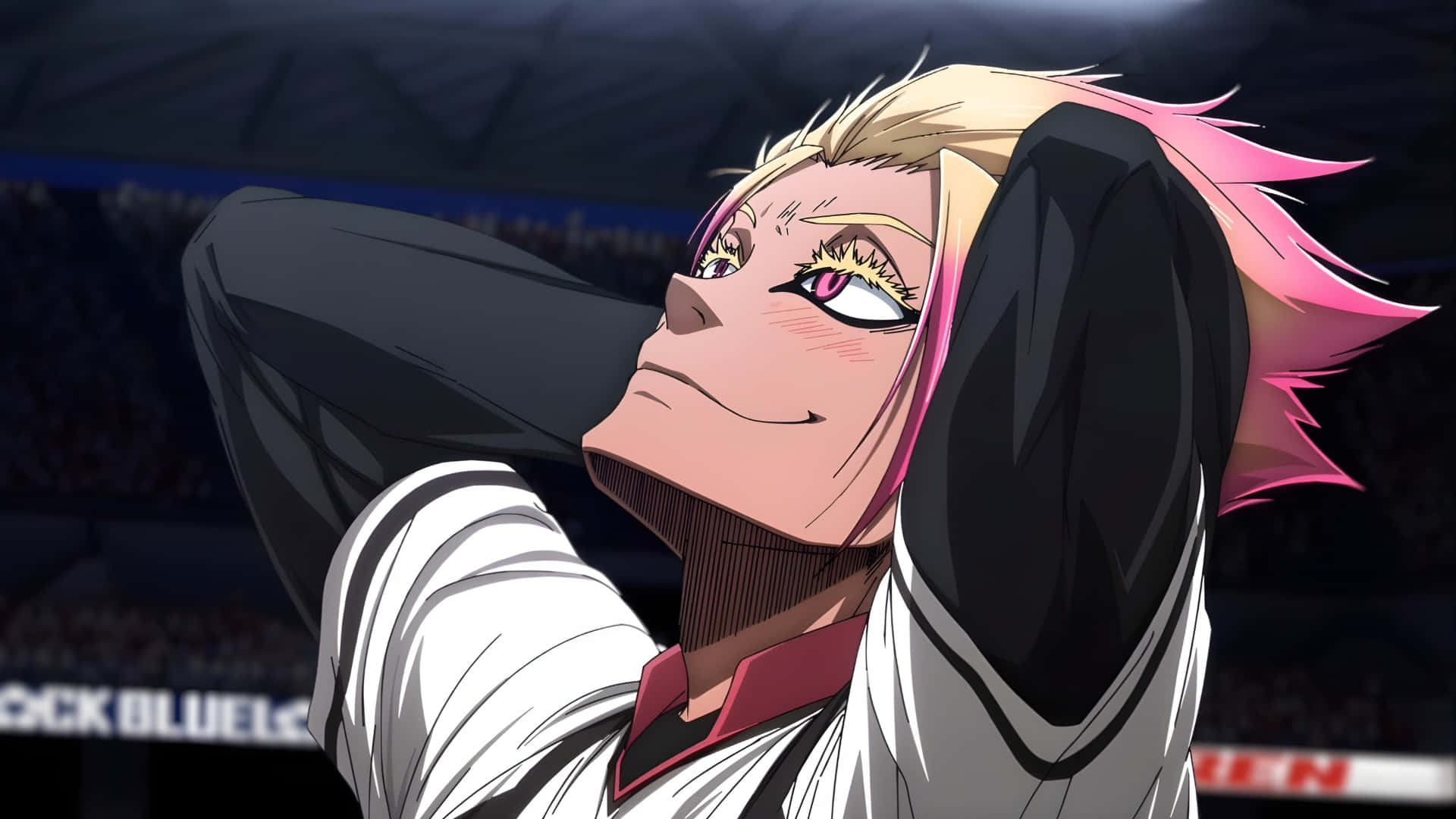 Ryusei Shido, spiky blonde and pink hair, stadium setting, Full HD Desktop Wallpaper