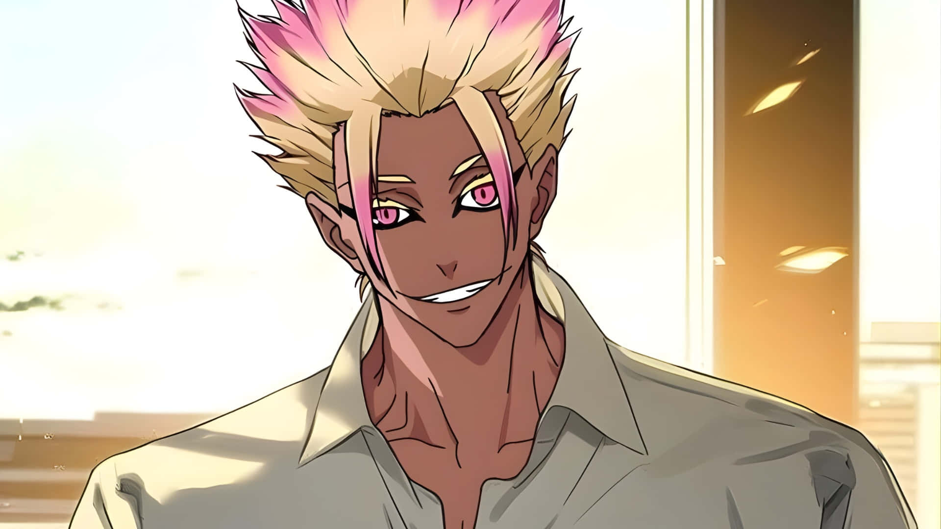 Ryusei Shido, spiky pink and blonde hair, pink eyes, Full HD Desktop Wallpaper