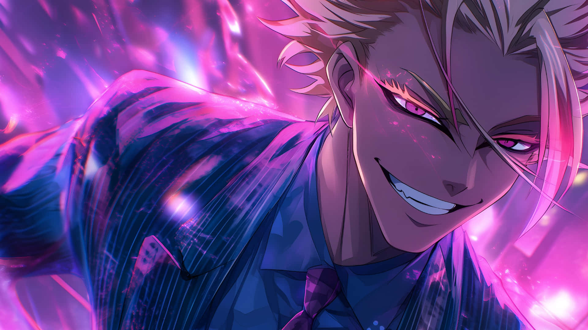 Ryusei Shido, spiky blonde hair, pink eyes, Full HD Desktop Wallpaper