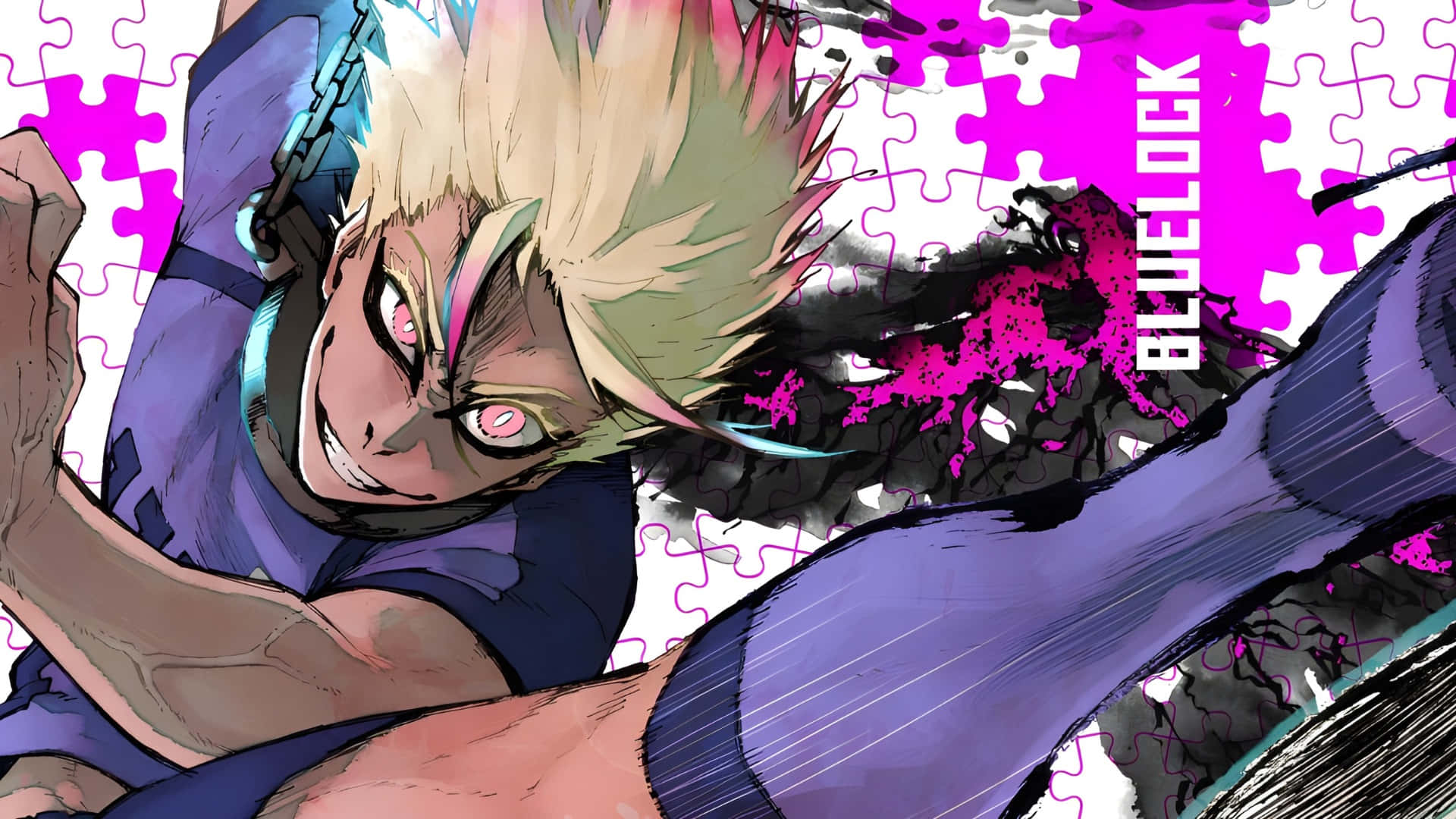 Ryusei Shido, spiky blonde hair, glowing pink eyes, Full HD Desktop Wallpaper