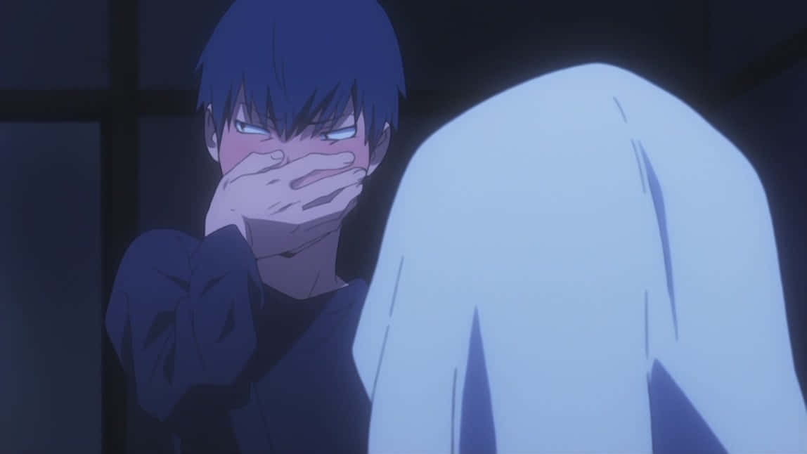 Ryuuji Takasu, blue-haired anime boy, glowing white figure, SD Desktop Wallpaper