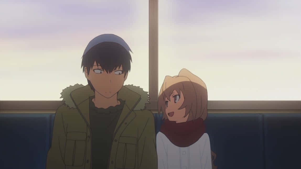 Ryuuji Takasu, train seat, soft pastel sky, SD Desktop Wallpaper