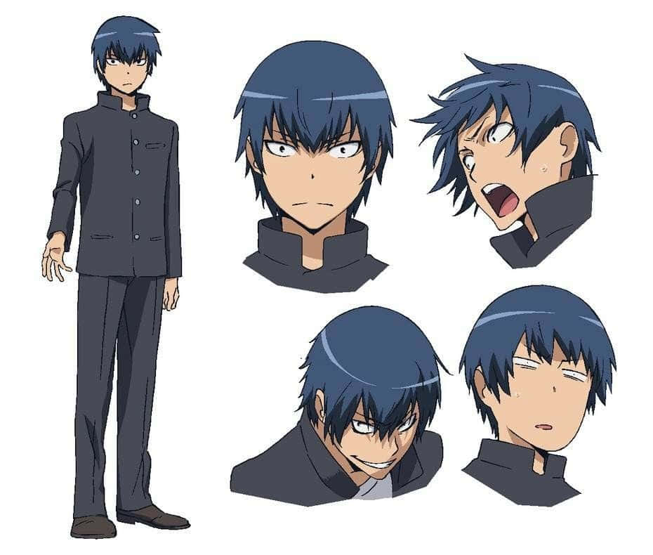 Ryuuji Takasu, blue hair, anime character design sheet, SD Desktop Wallpaper