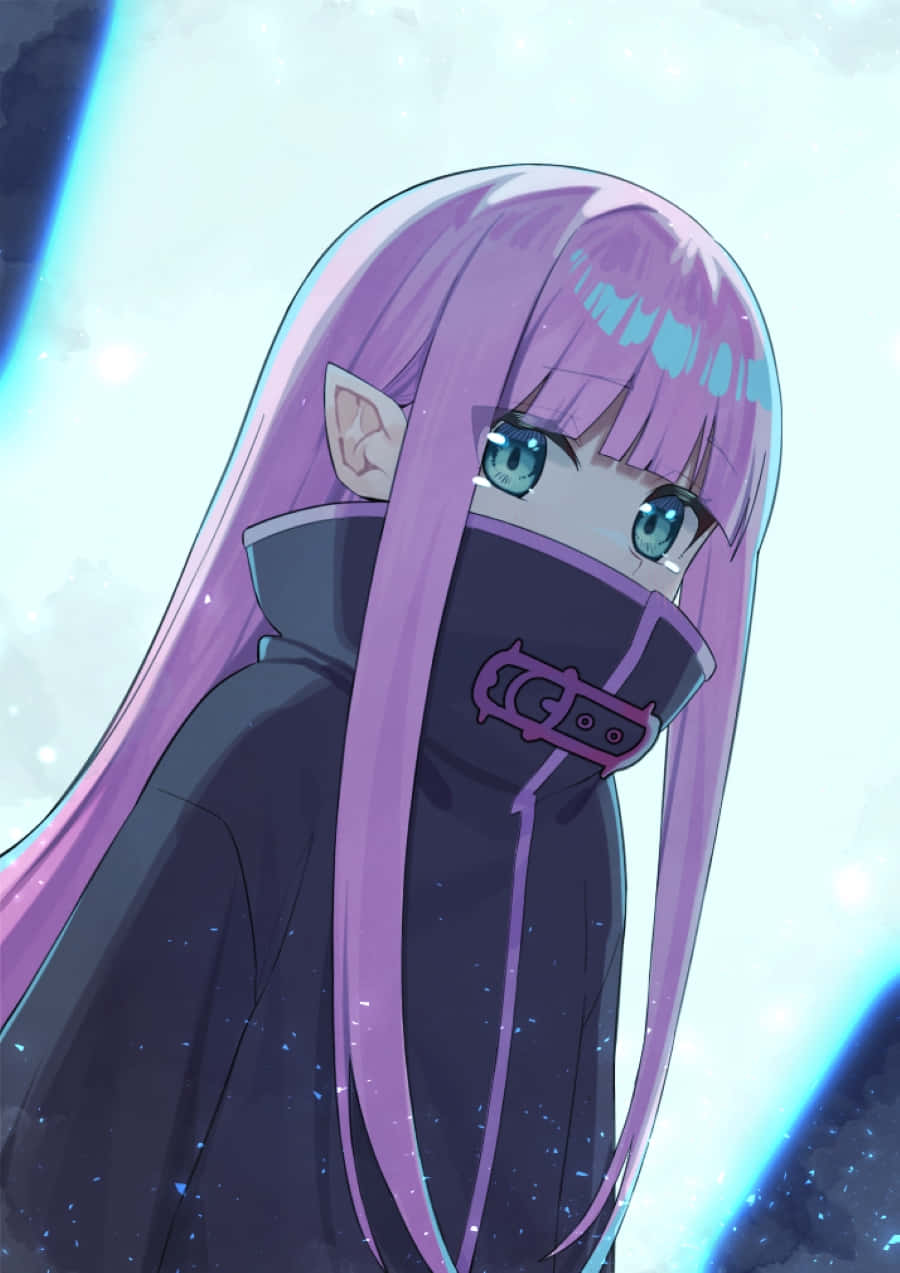 Ryuzu Meyer, purple-haired anime girl, glowing blue eyes, SD Phone Wallpaper