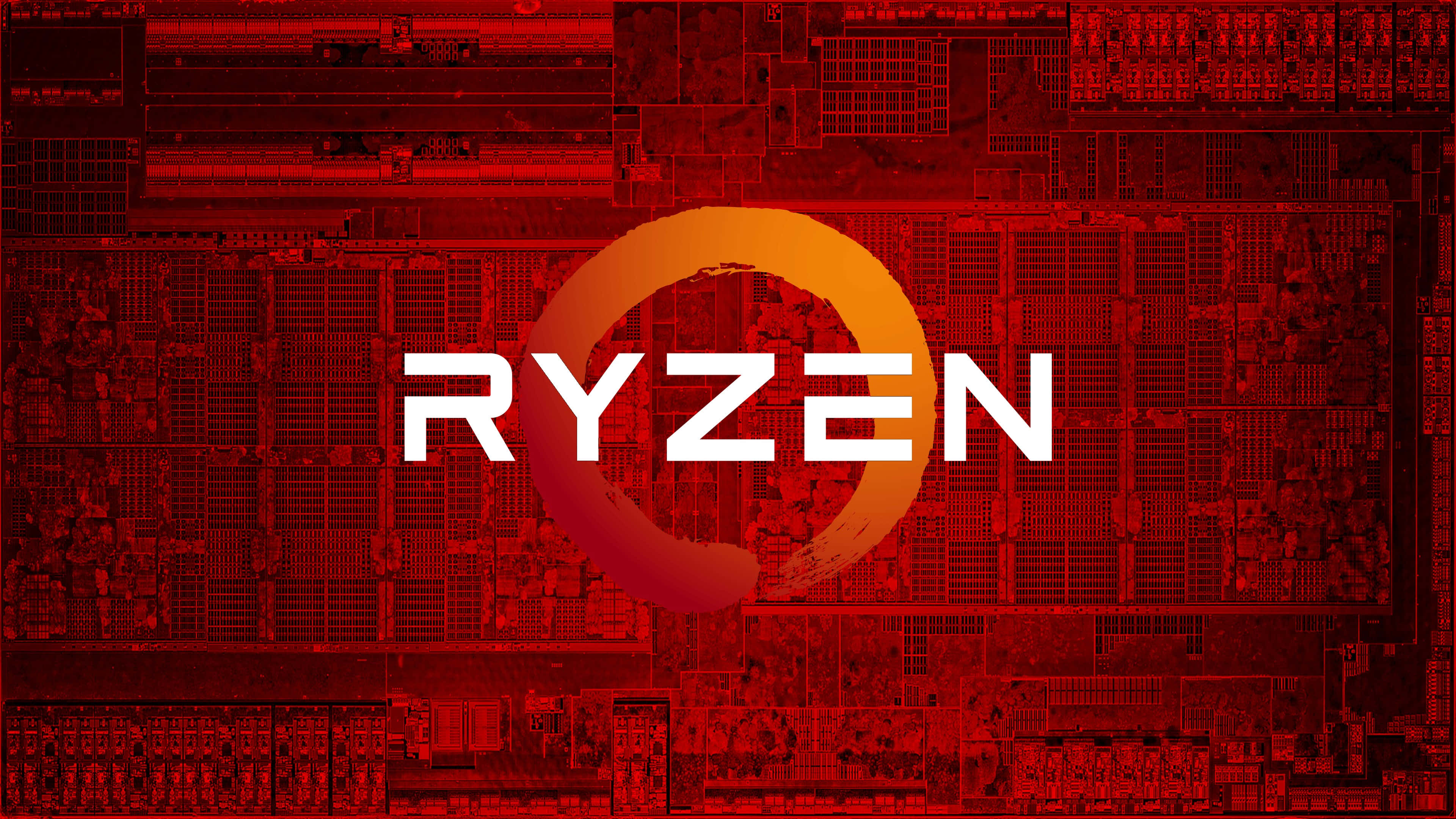 Ryzen, white and orange, red circuit board, 4K Desktop Wallpaper