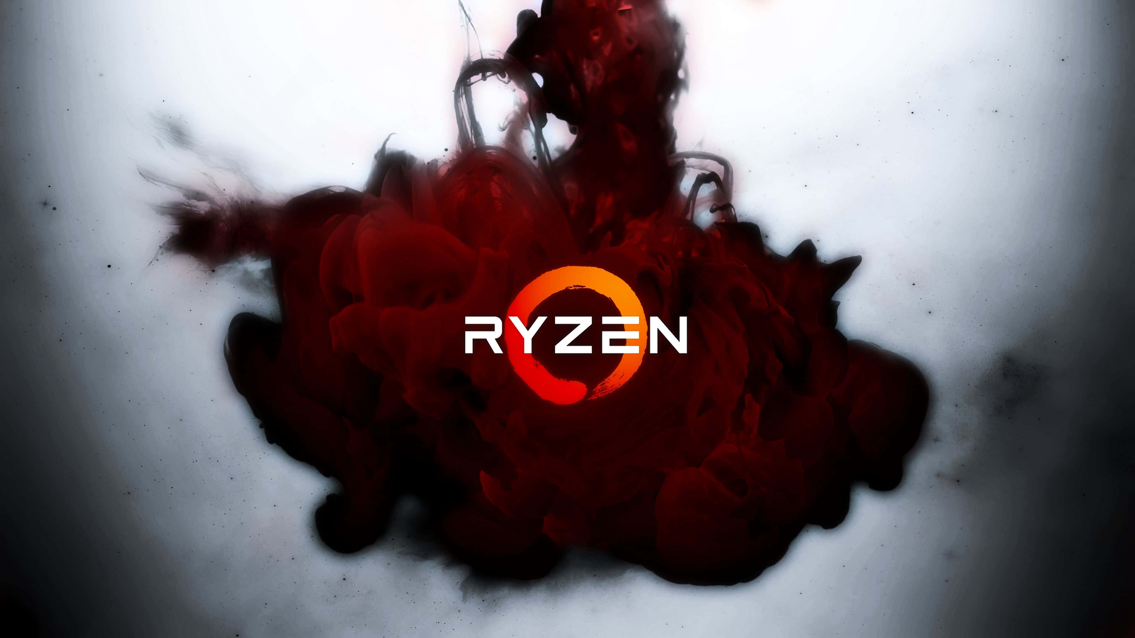 Ryzen logo, red ink swirls, stark white background, 4K Desktop Wallpaper
