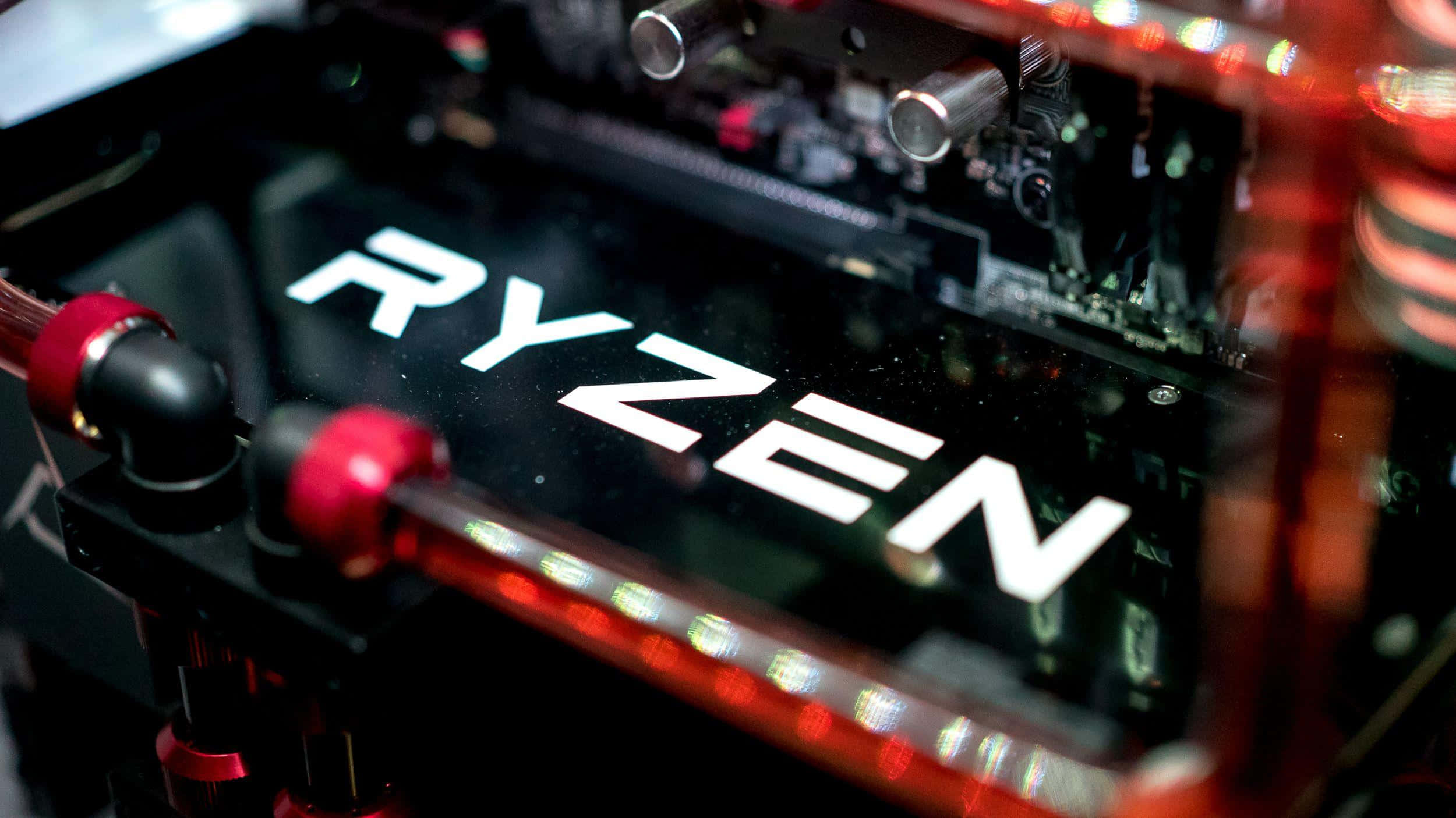 Ryzen, glowing red LED tubing, red coolant fittings, Full HD Desktop Wallpaper