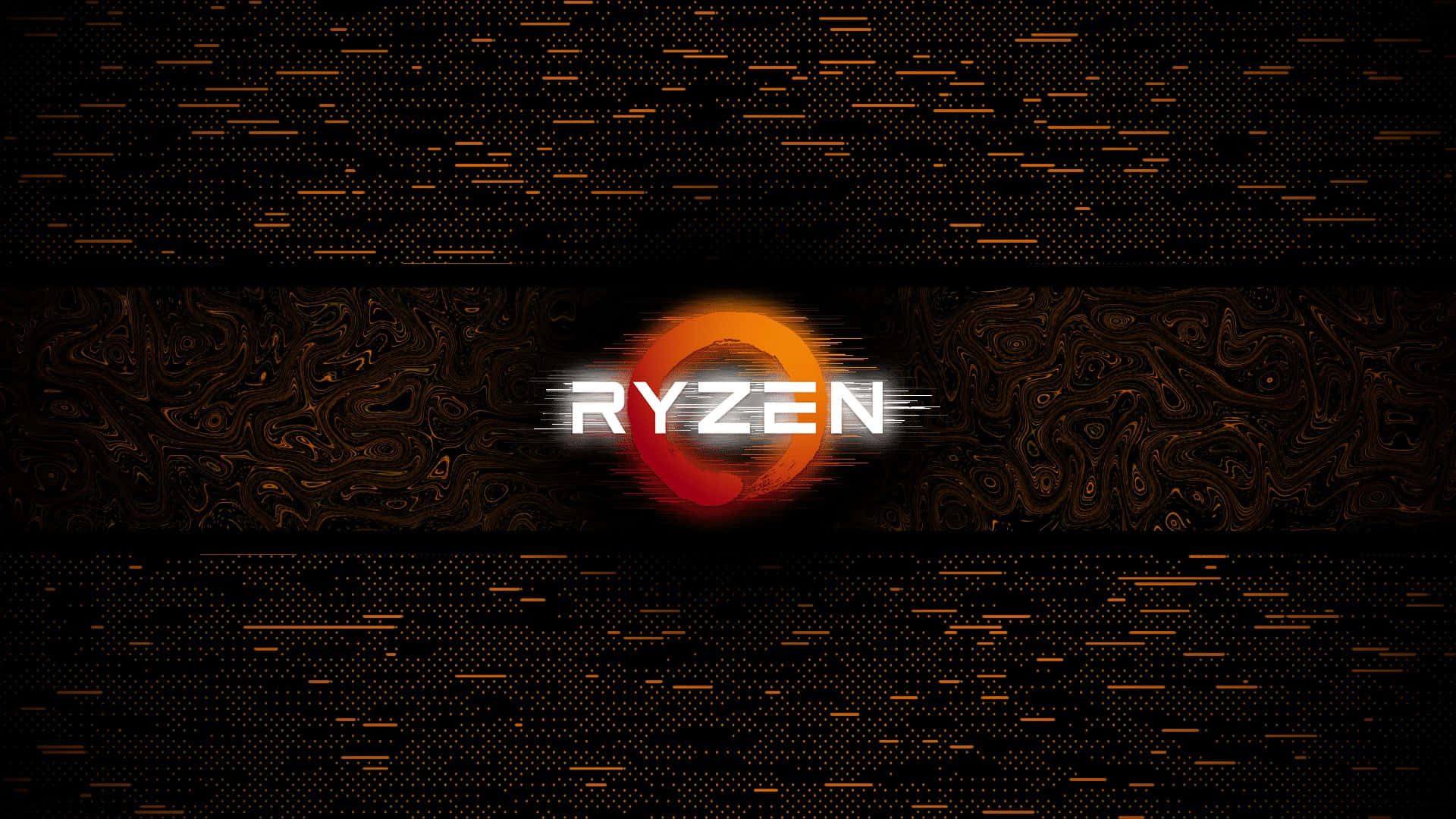 Ryzen, glowing orange Ryzen logo, black background, Full HD Desktop Wallpaper