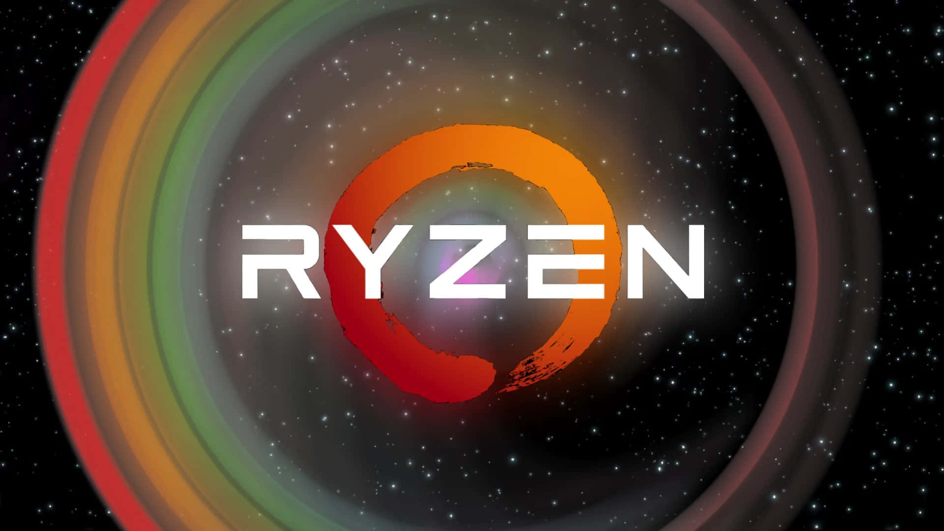 Ryzen logo, vibrant rainbow rings, starry cosmic background, Full HD Desktop Wallpaper