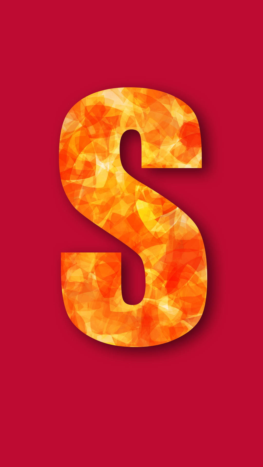 S Alphabet, fiery orange mosaic, deep red background, Full HD Phone Wallpaper