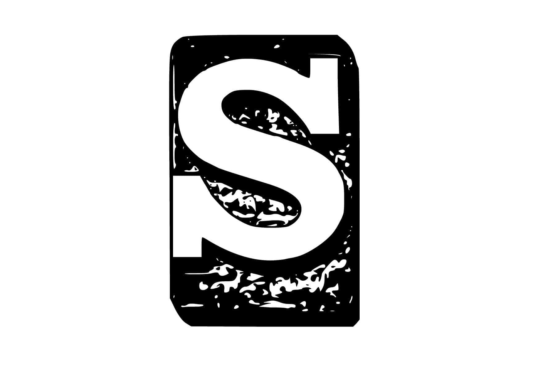 black and white, stylized letter S, distressed texture, HD Desktop Wallpaper