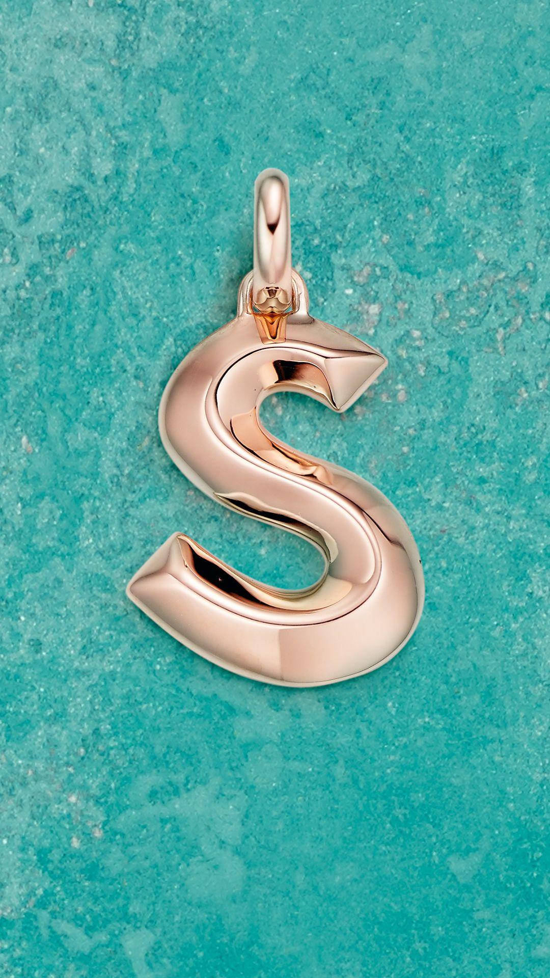 rose gold, letter S pendant, polished curves, Full HD Phone Wallpaper