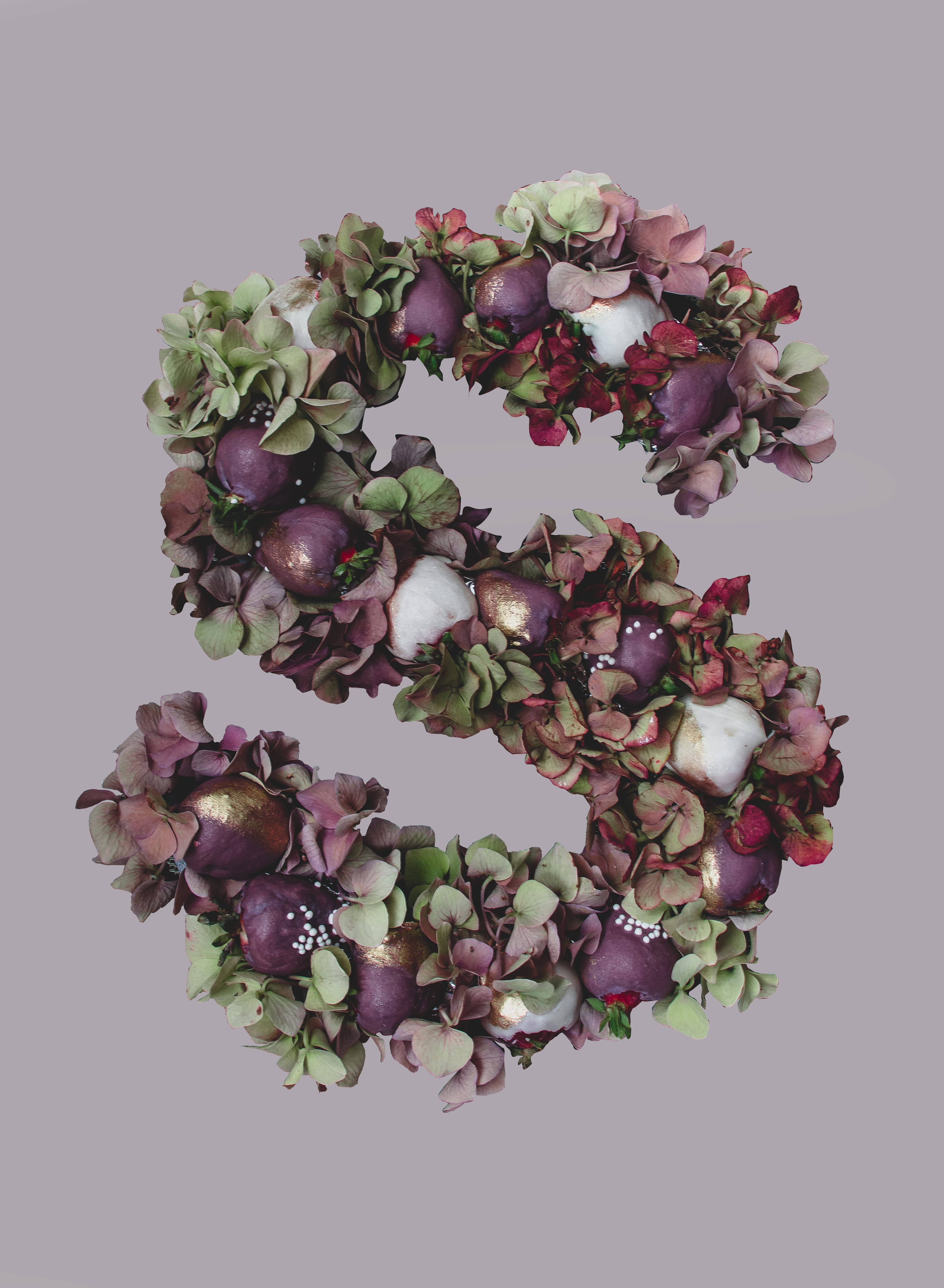 letter S, hydrangeas, purple, 5K Phone Wallpaper