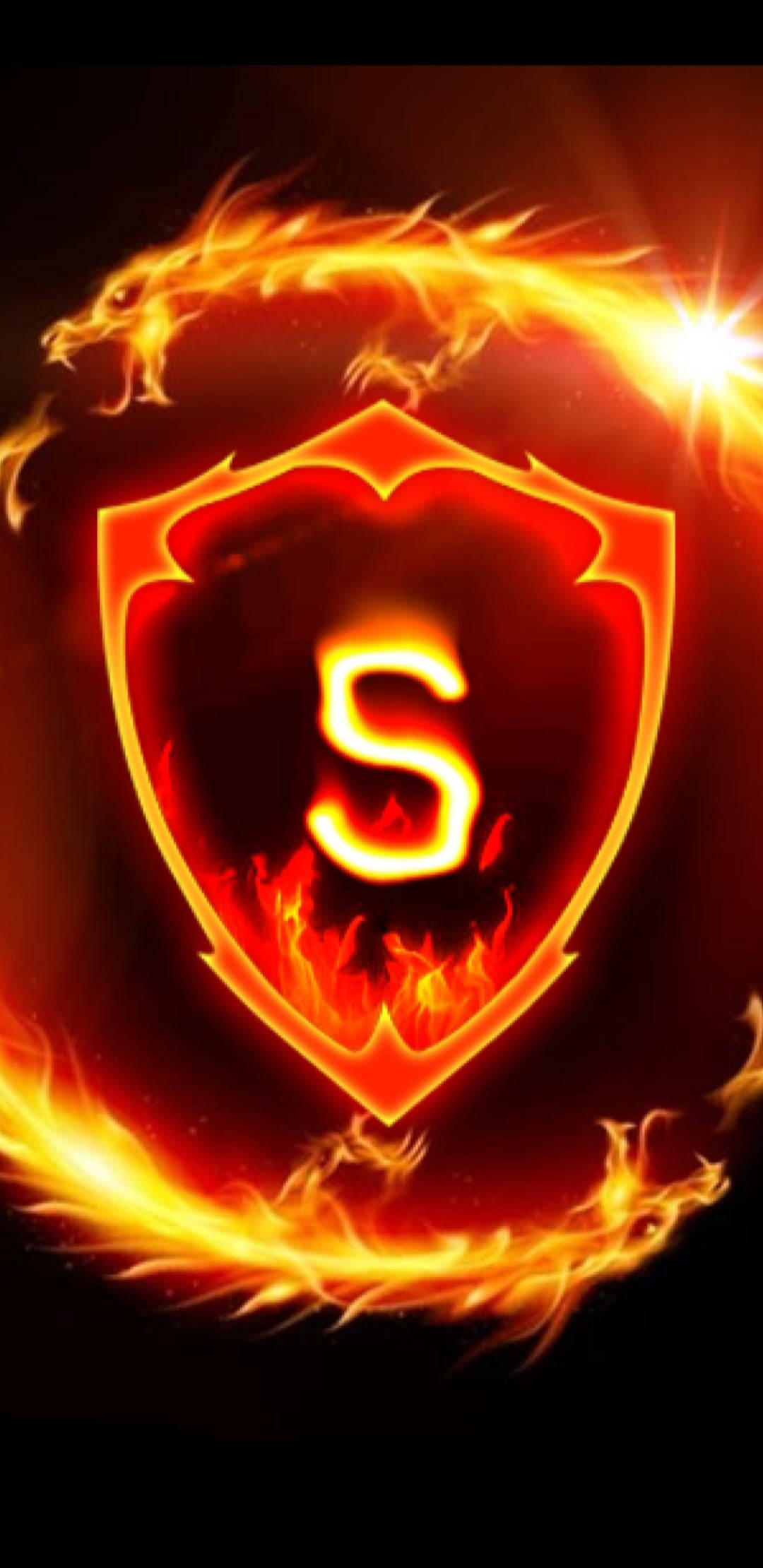 Fire Shield, S Alphabet, glowing fiery shield, Full HD Phone Wallpaper