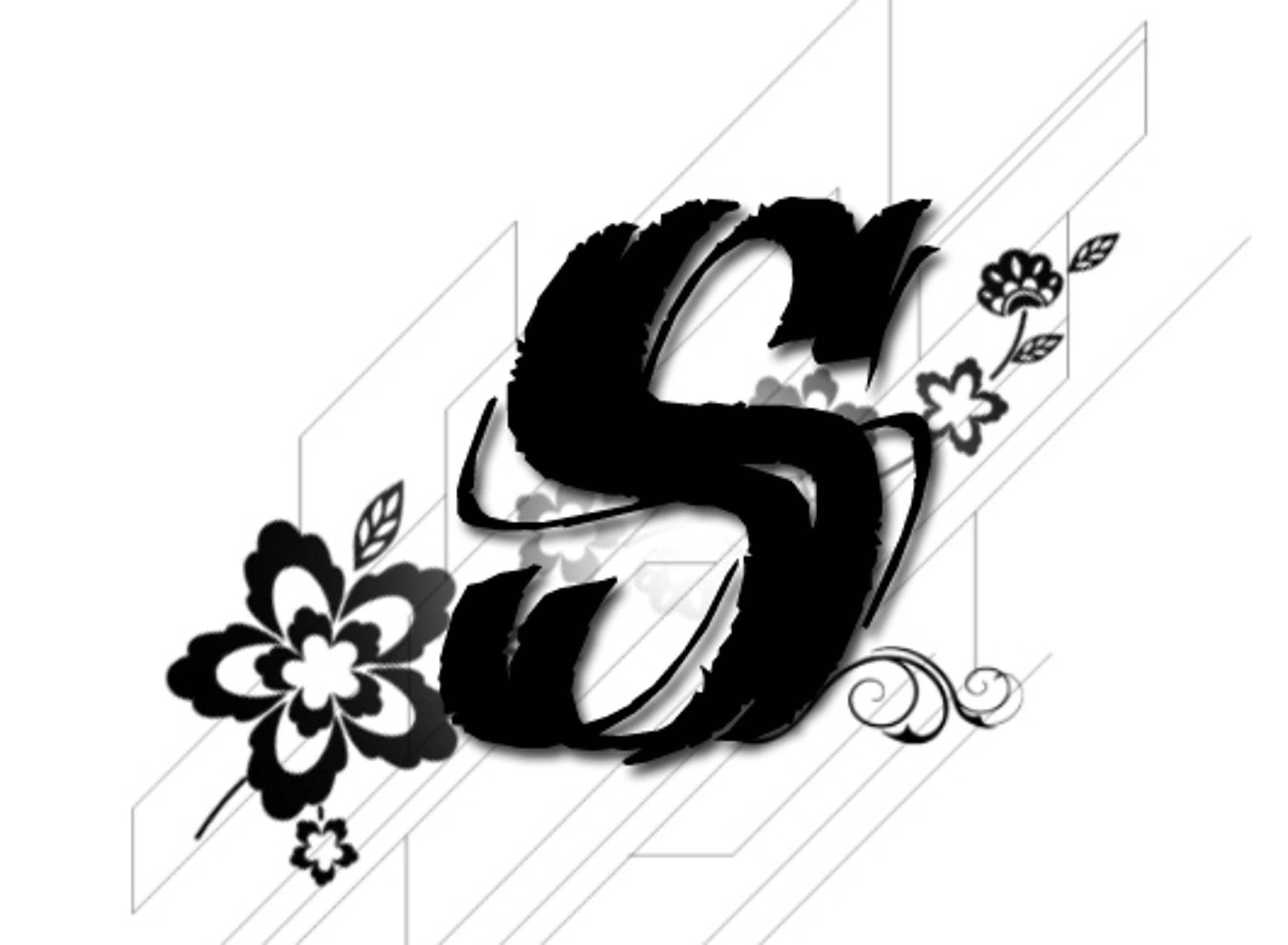 S Alphabet, black, floral motifs, 2K Desktop Wallpaper