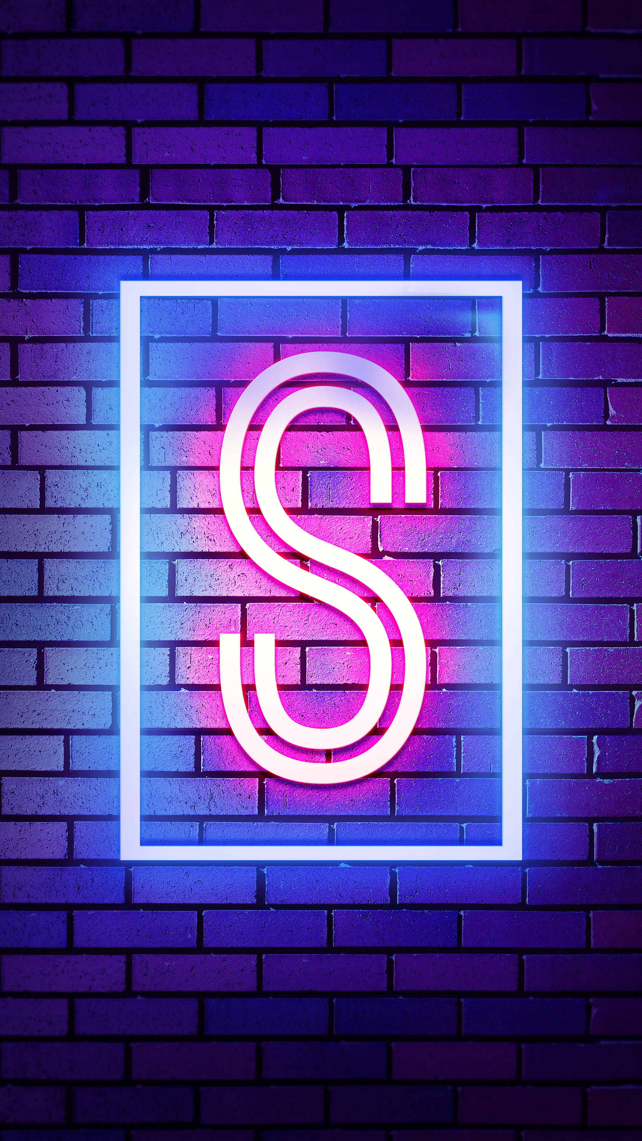S Alphabet, neon letter S, pink and blue hues, 4K Phone Wallpaper