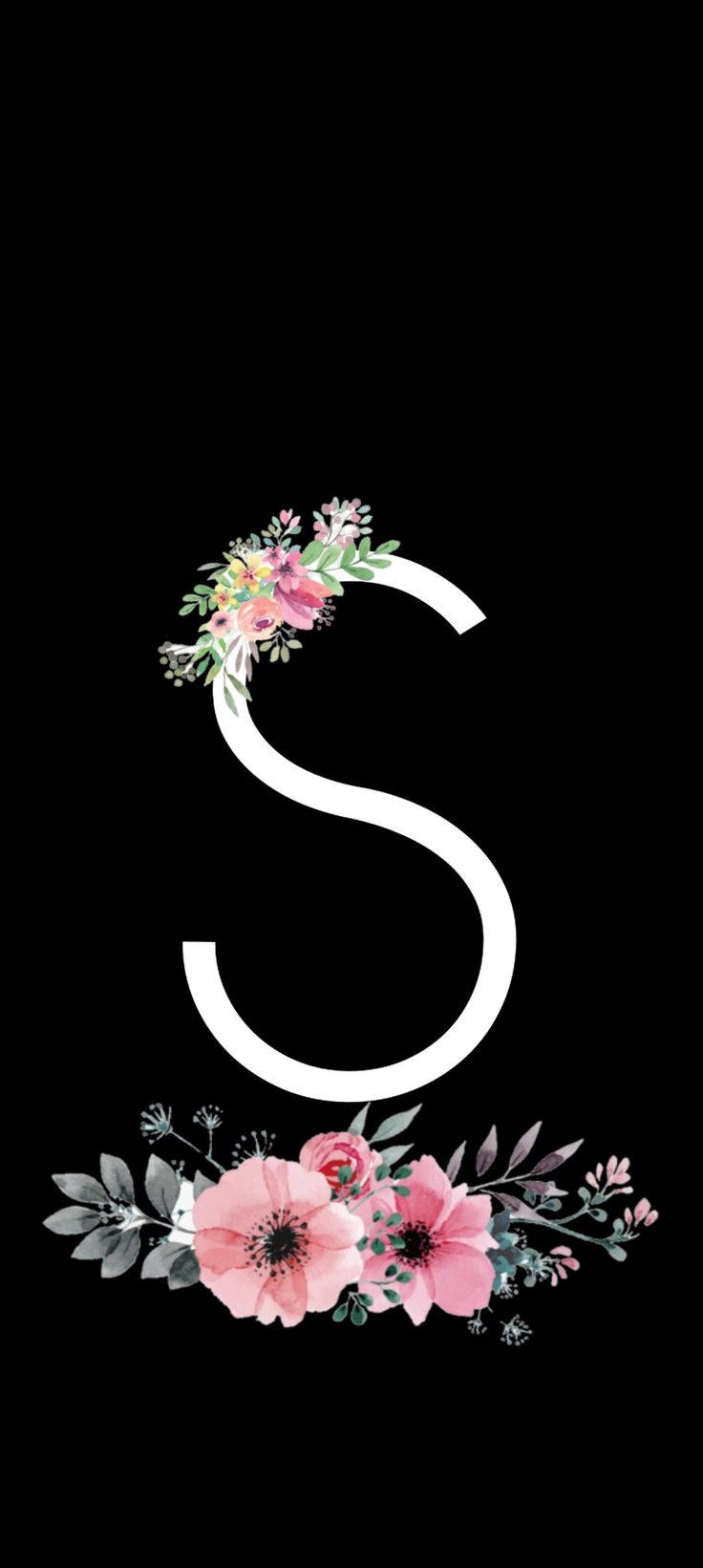 white letter S, delicate pink flowers, greenery, HD Phone Wallpaper