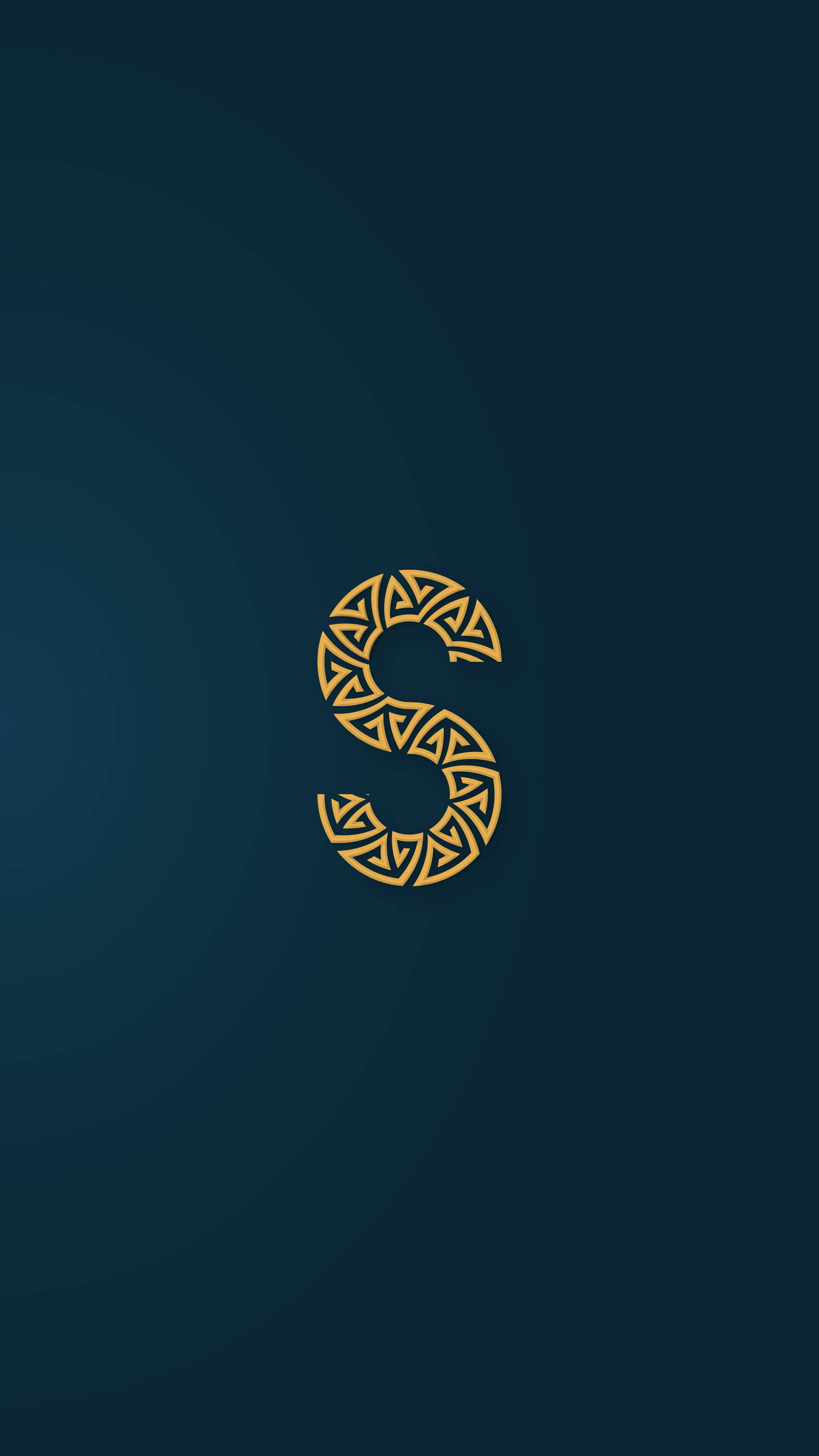 golden ornate letter S, geometric patterns, deep blue gradient background, 2K Phone Wallpaper