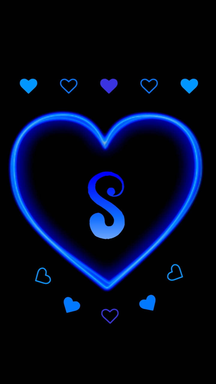 blue neon heart, stylized S, floating hearts, HD Phone Wallpaper
