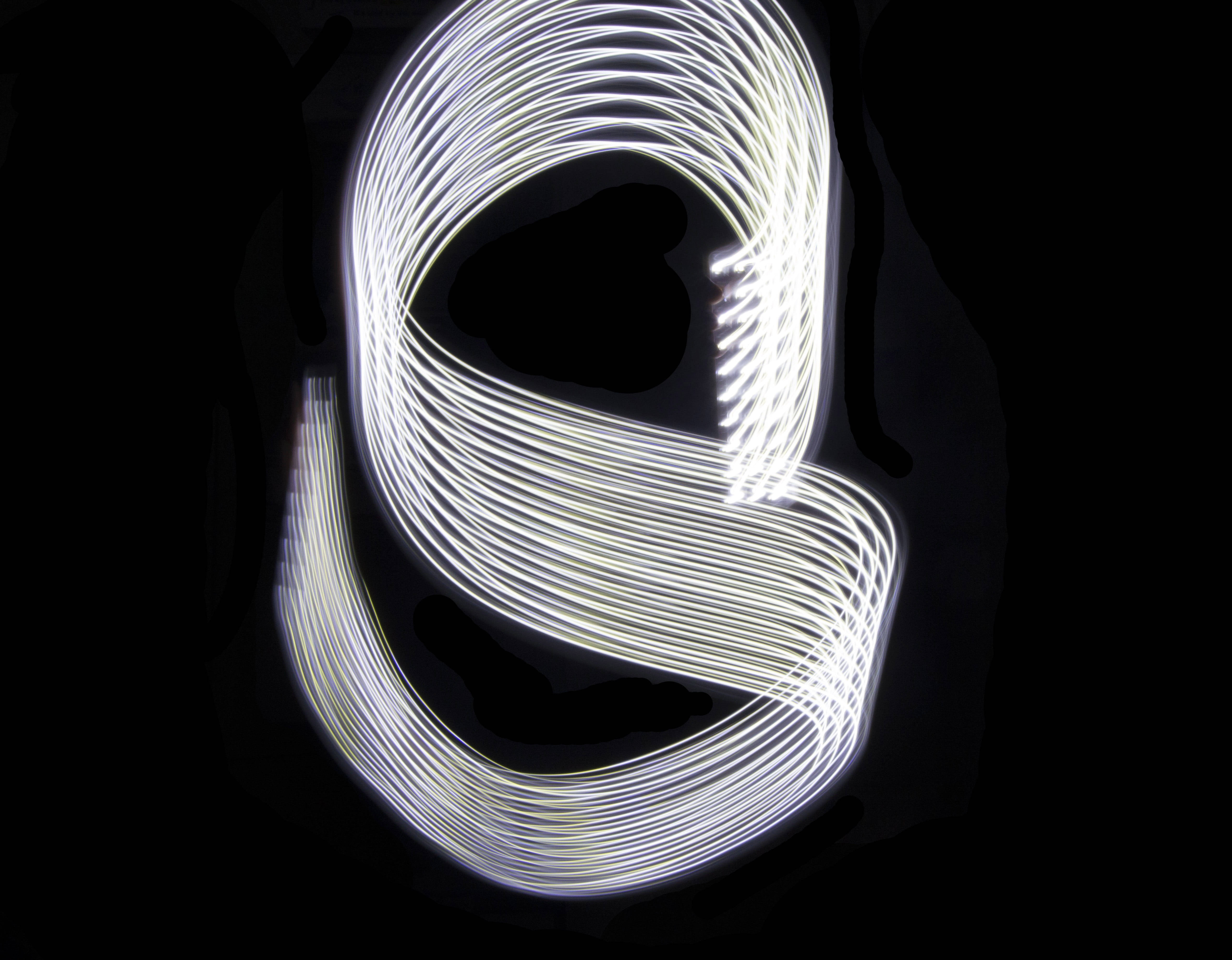 white lines, stylized letter S, glowing white light trail, 5K Desktop Wallpaper