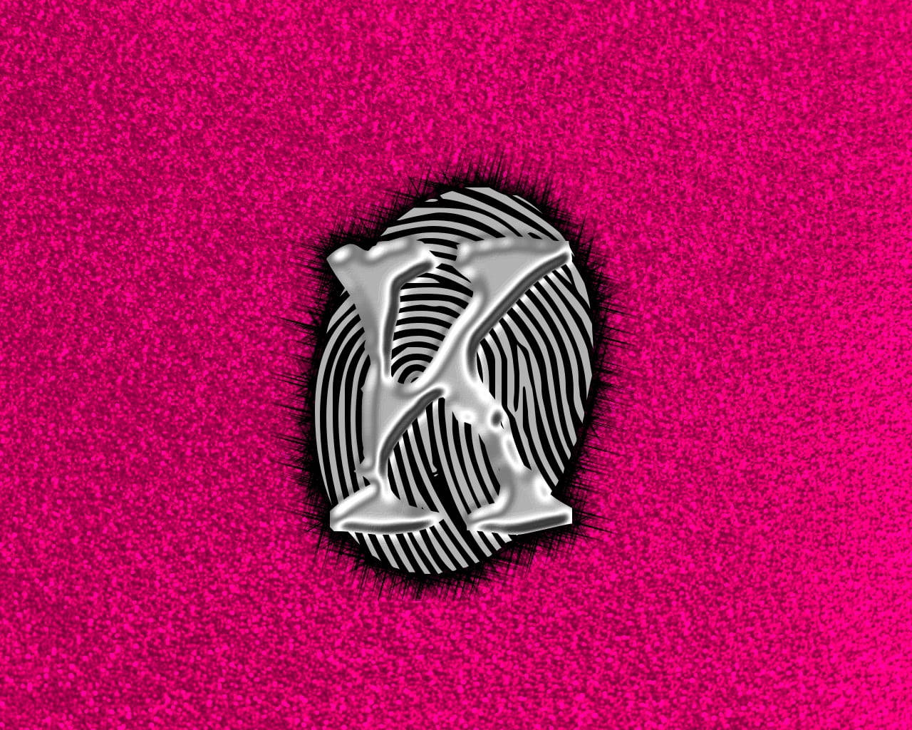 K Alphabet, shiny silver, black and white fingerprint, HD Desktop Wallpaper