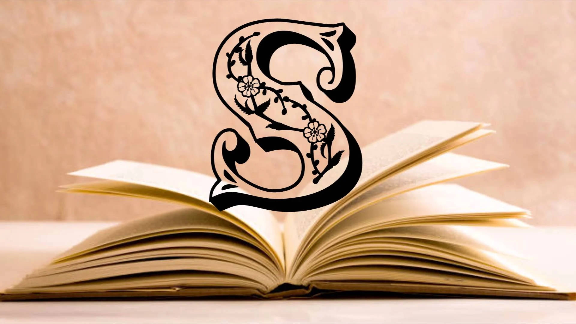 letter S, floral vines, open book, Full HD Desktop Wallpaper
