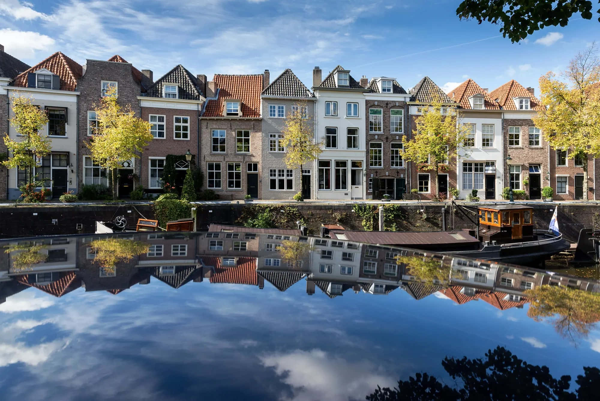 S-hertogenbosch, canal, brick canal houses, Full HD Desktop Wallpaper