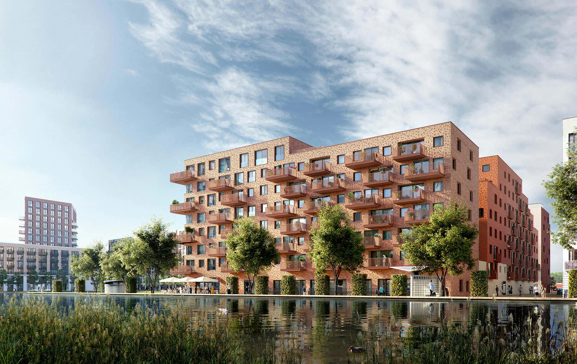 S-hertogenbosch, waterfront, modern brick apartment complex, HD Desktop Wallpaper