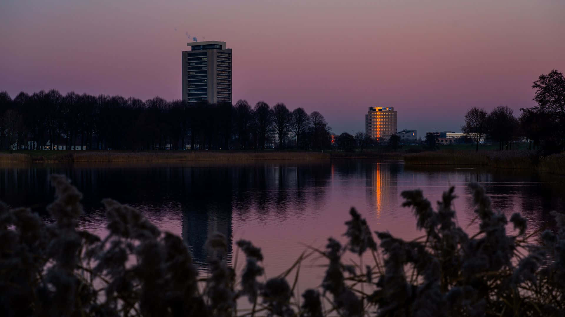 S-hertogenbosch, twilight skyline, lake, Full HD Desktop Wallpaper