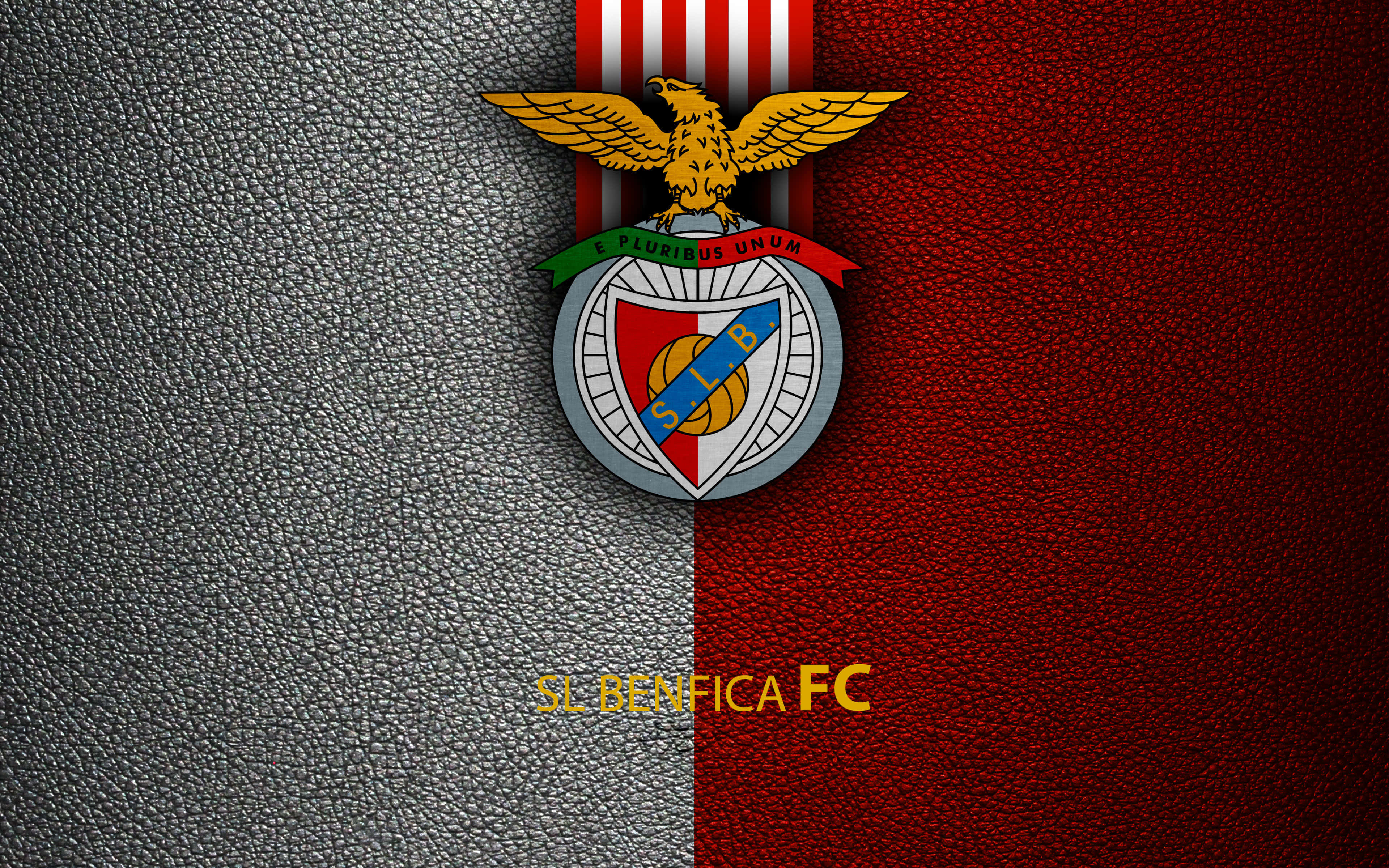 S.L. Benfica F.C., golden eagle, red and gray textured leather background, 4K Desktop Wallpaper
