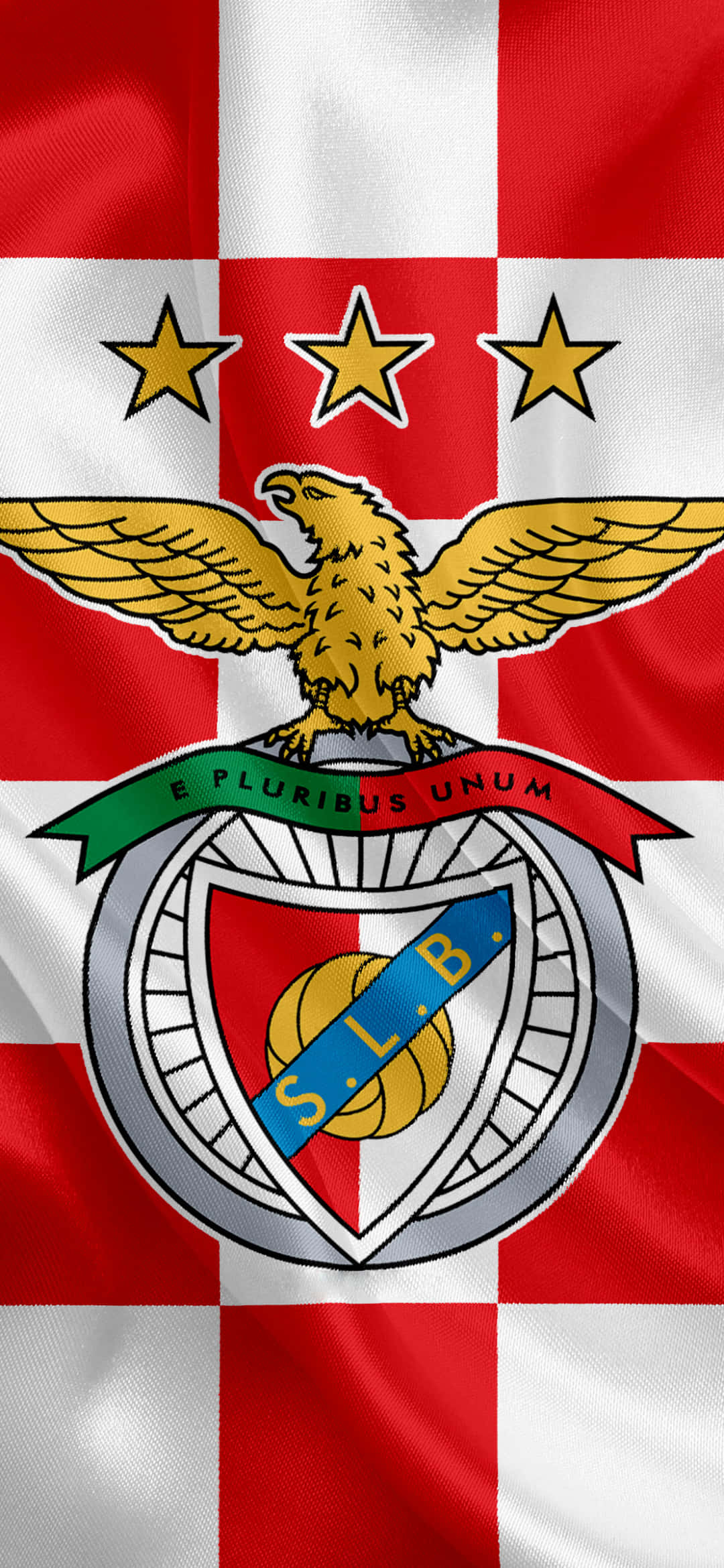 S.L. Benfica, Benfica crest, red and white checkered flag, Full HD Phone Wallpaper