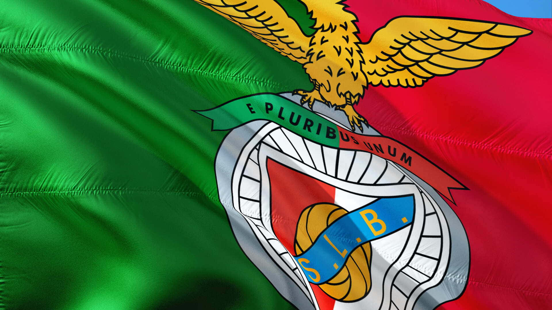 S.L. Benfica, golden eagle crest, green and red fabric, Full HD Desktop Wallpaper