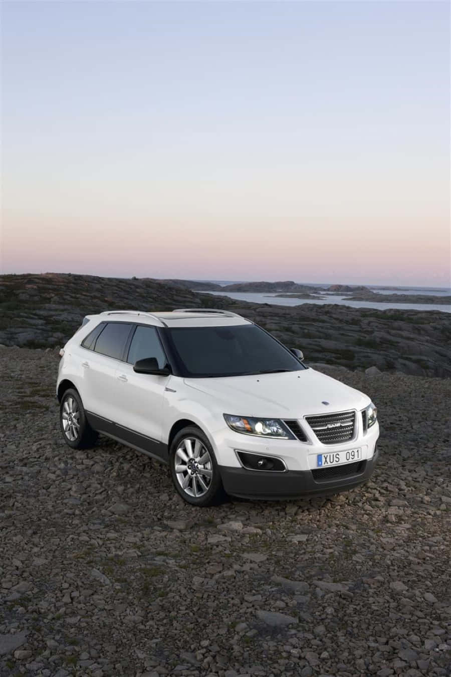 Saab 9-4x, white, rocky coastal cliff, HD Phone Wallpaper
