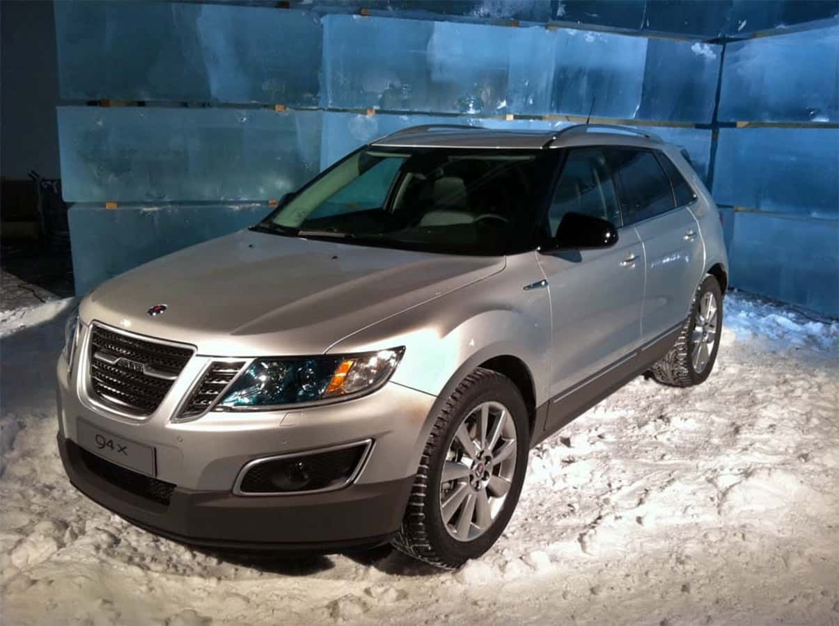 Saab 9-4X, silver, snowy ground, SD Desktop Wallpaper