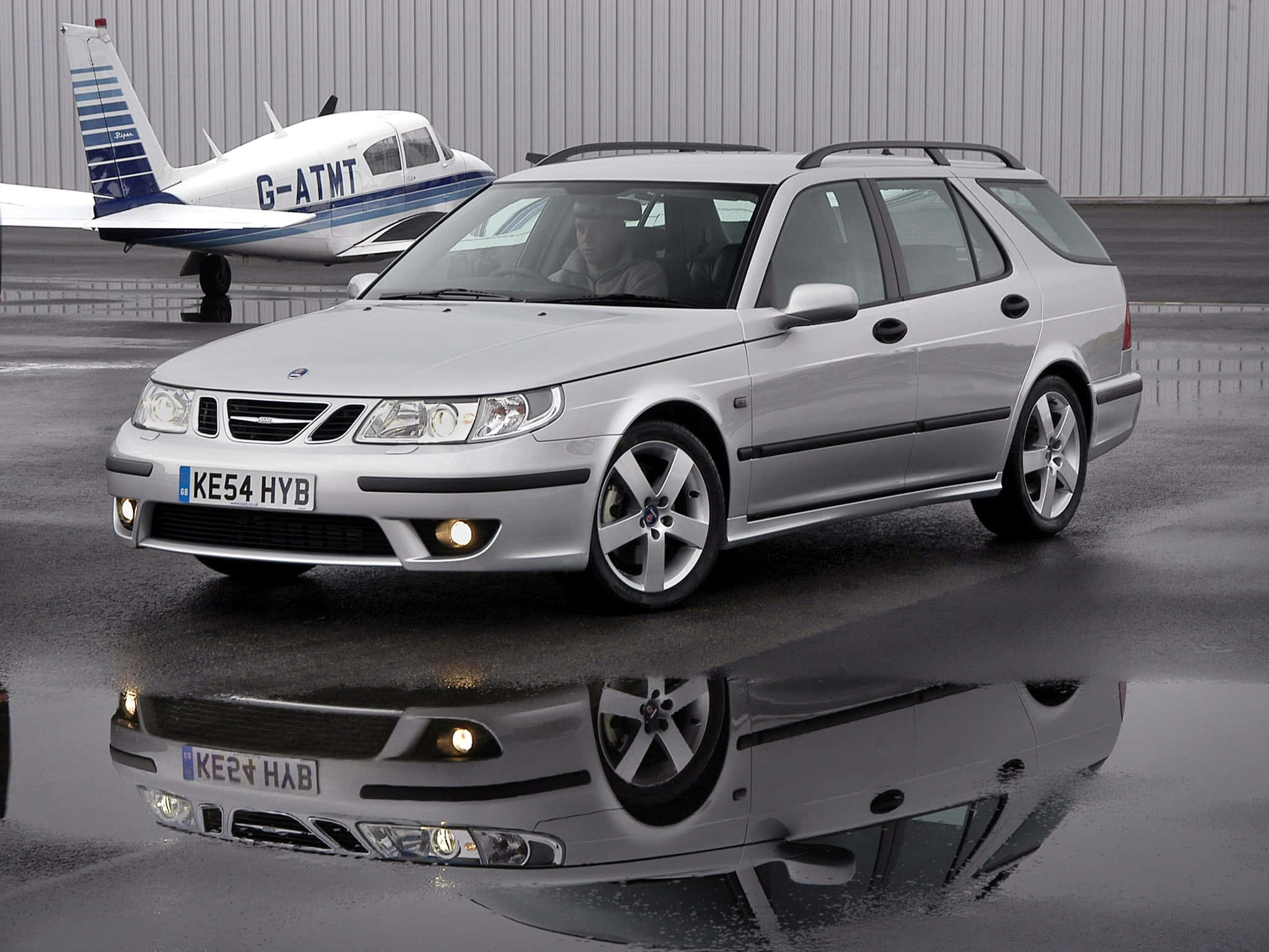 Saab 9-5, station wagon, silver, Full HD Desktop Wallpaper