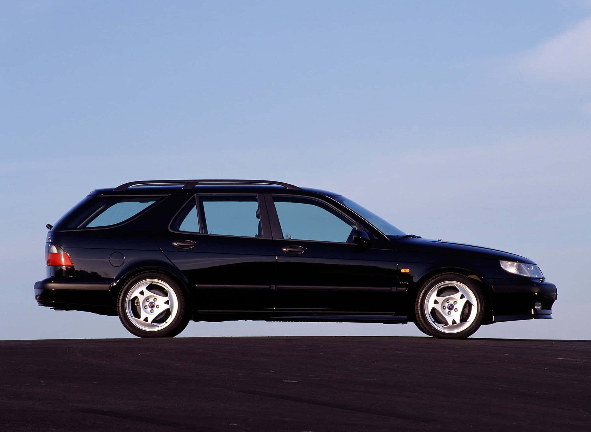 Saab 9-5, black station wagon, silver rims, Full HD Desktop Wallpaper