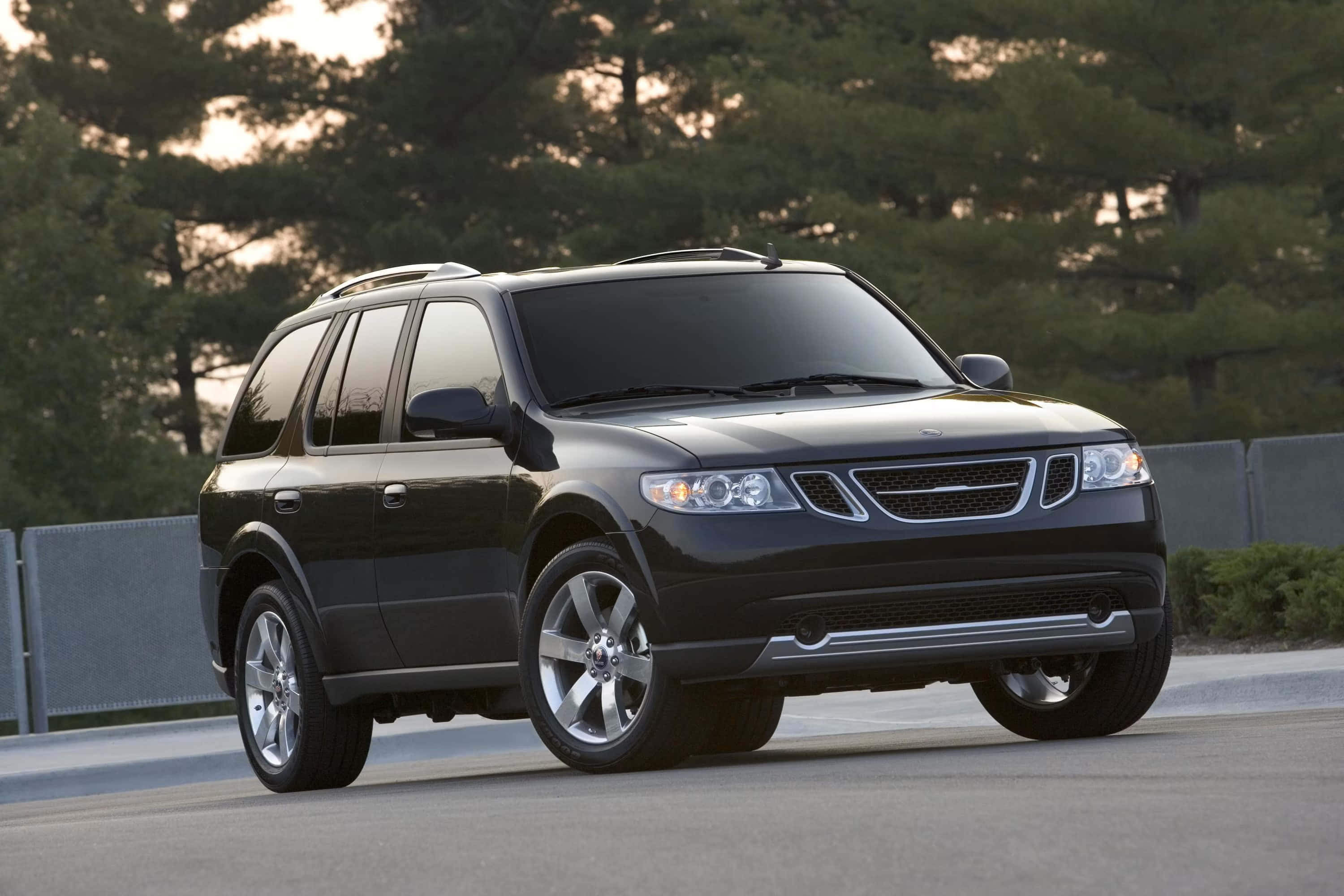Saab 9-7x, black, paved road, 2K Desktop Wallpaper