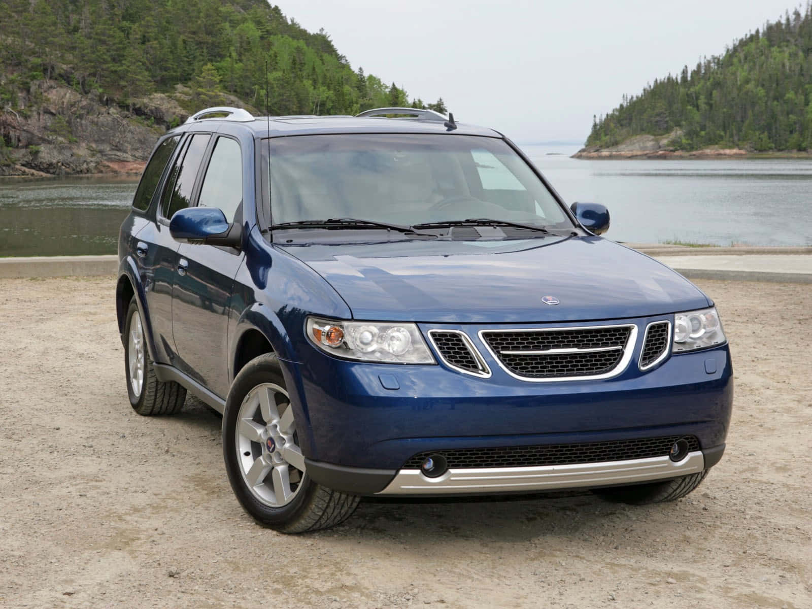 Saab 9-7x, blue, gravel shore, HD Desktop Wallpaper
