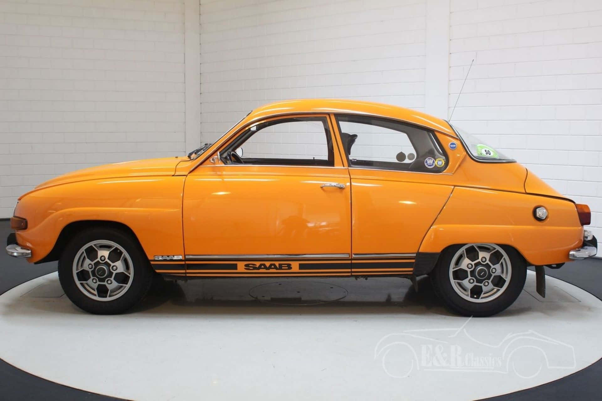 Saab 96, vintage car, orange, Full HD Desktop Wallpaper