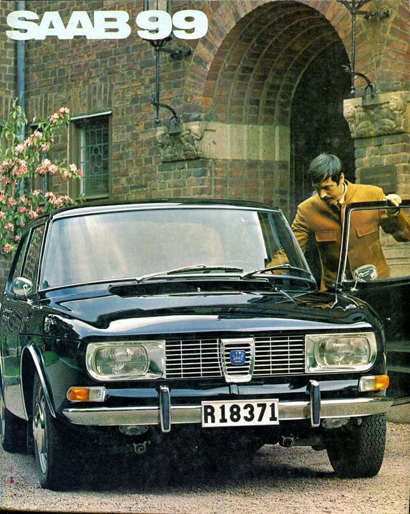Saab 99, black, brown coat, SD Phone Wallpaper