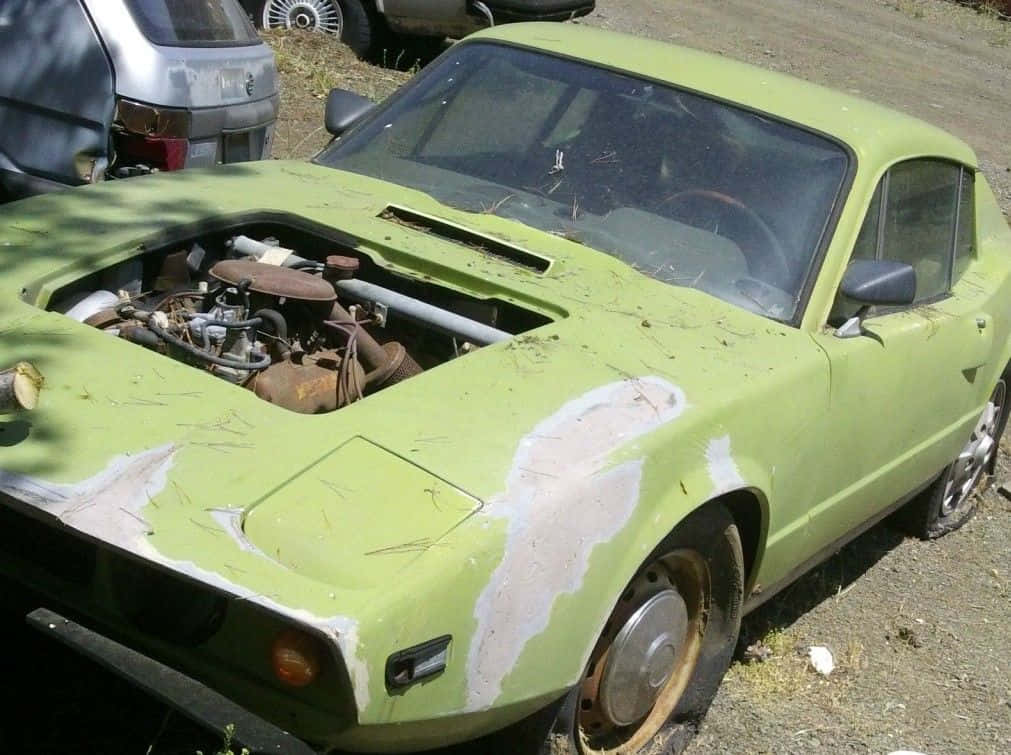 Saab Sonett, lime green, hood open, SD Desktop Wallpaper