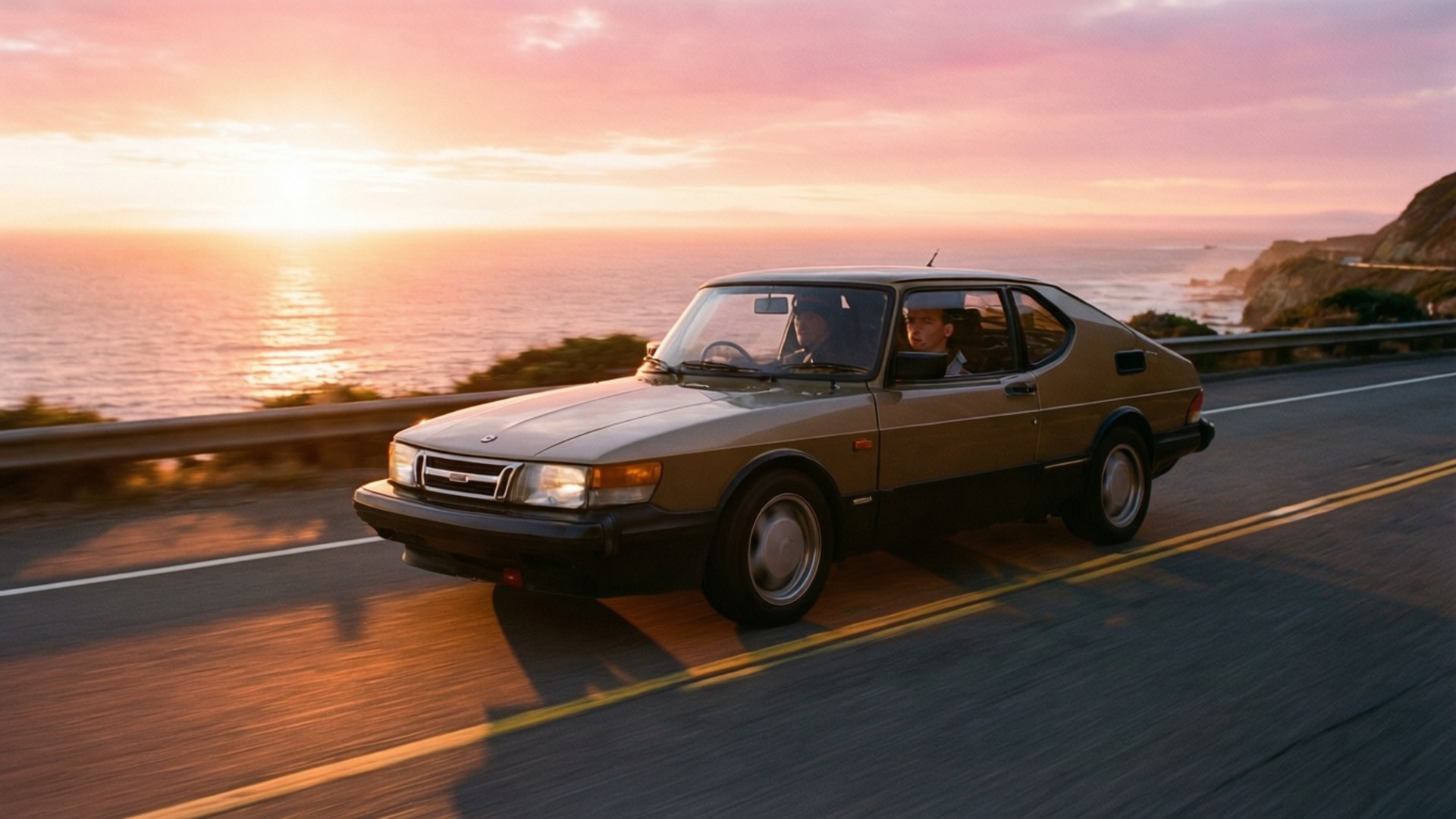 Saab, Coastal Sunset Speed, sunset, Full HD Desktop Wallpaper
