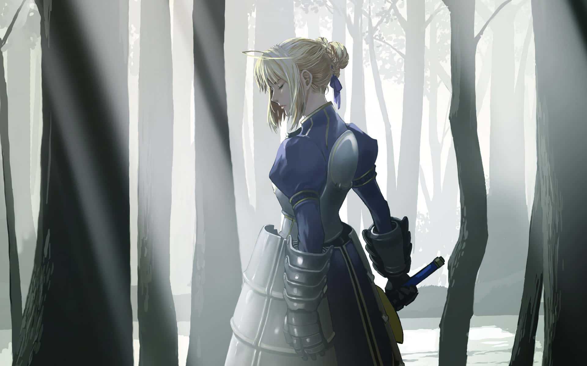 Saber Fate Stay Night In The Woods, Full HD Desktop Wallpaper