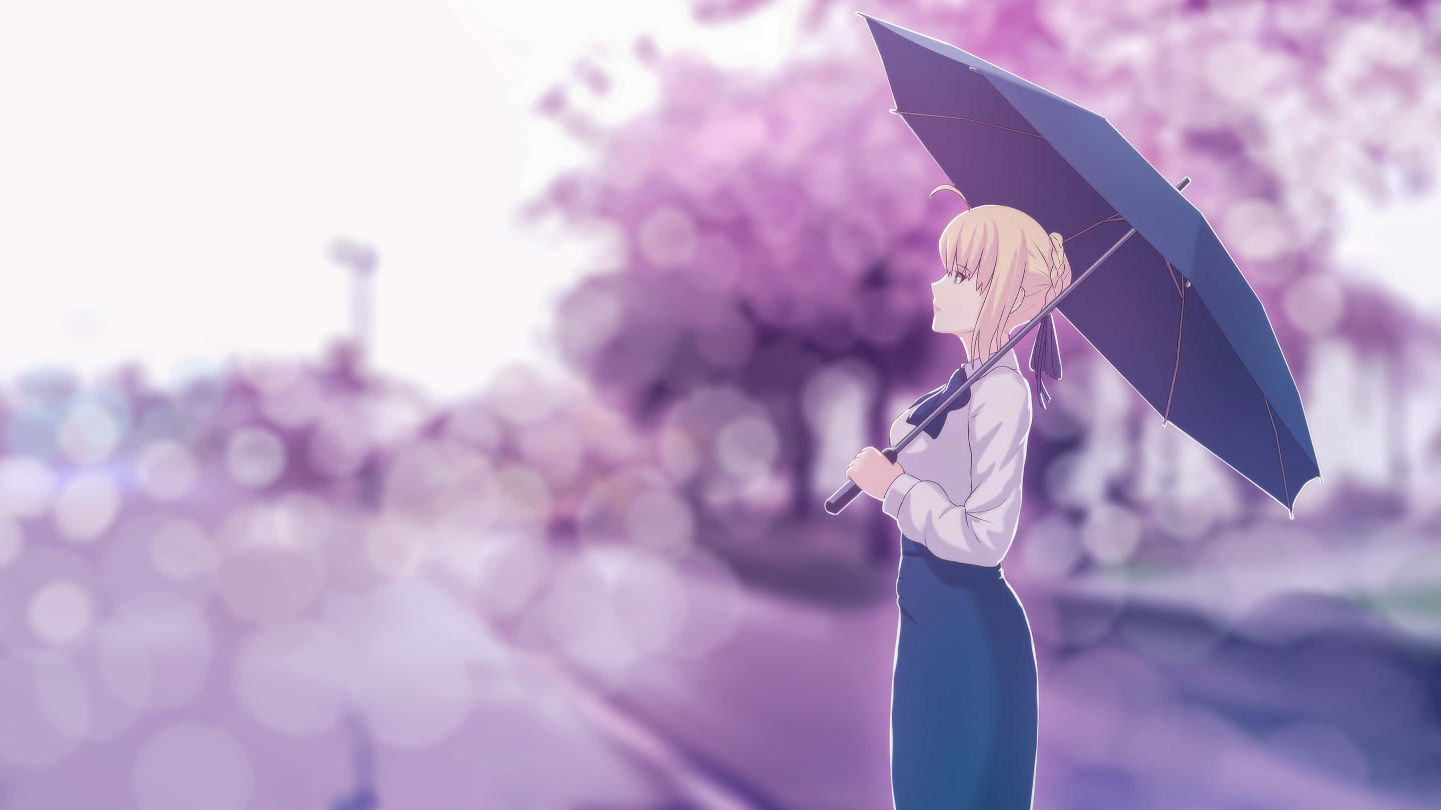 Saber Fate Stay Night Under Sakura Trees, 2K Desktop Wallpaper