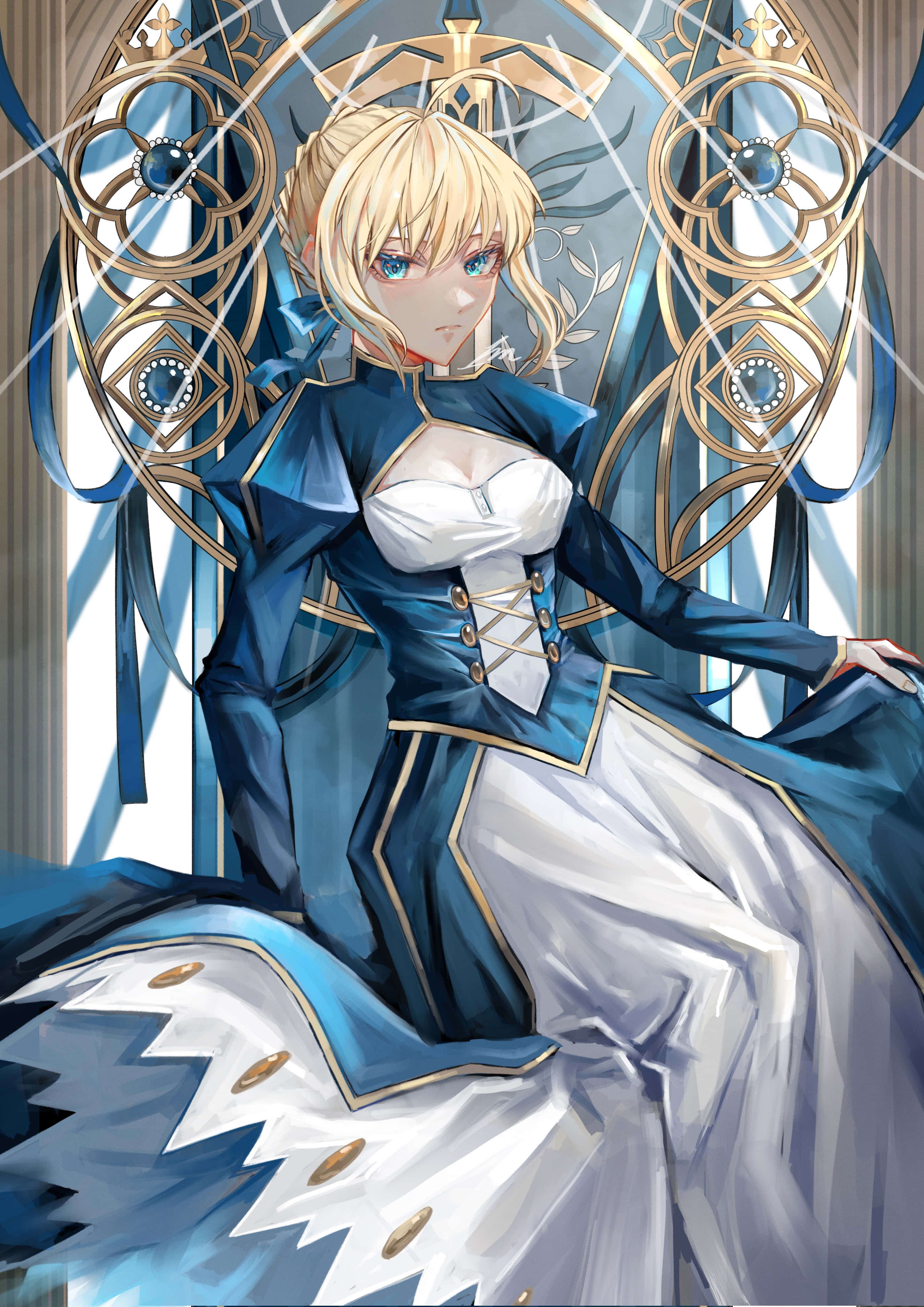 Saber Fate Stay Night On Steel Throne, 4K Phone Wallpaper