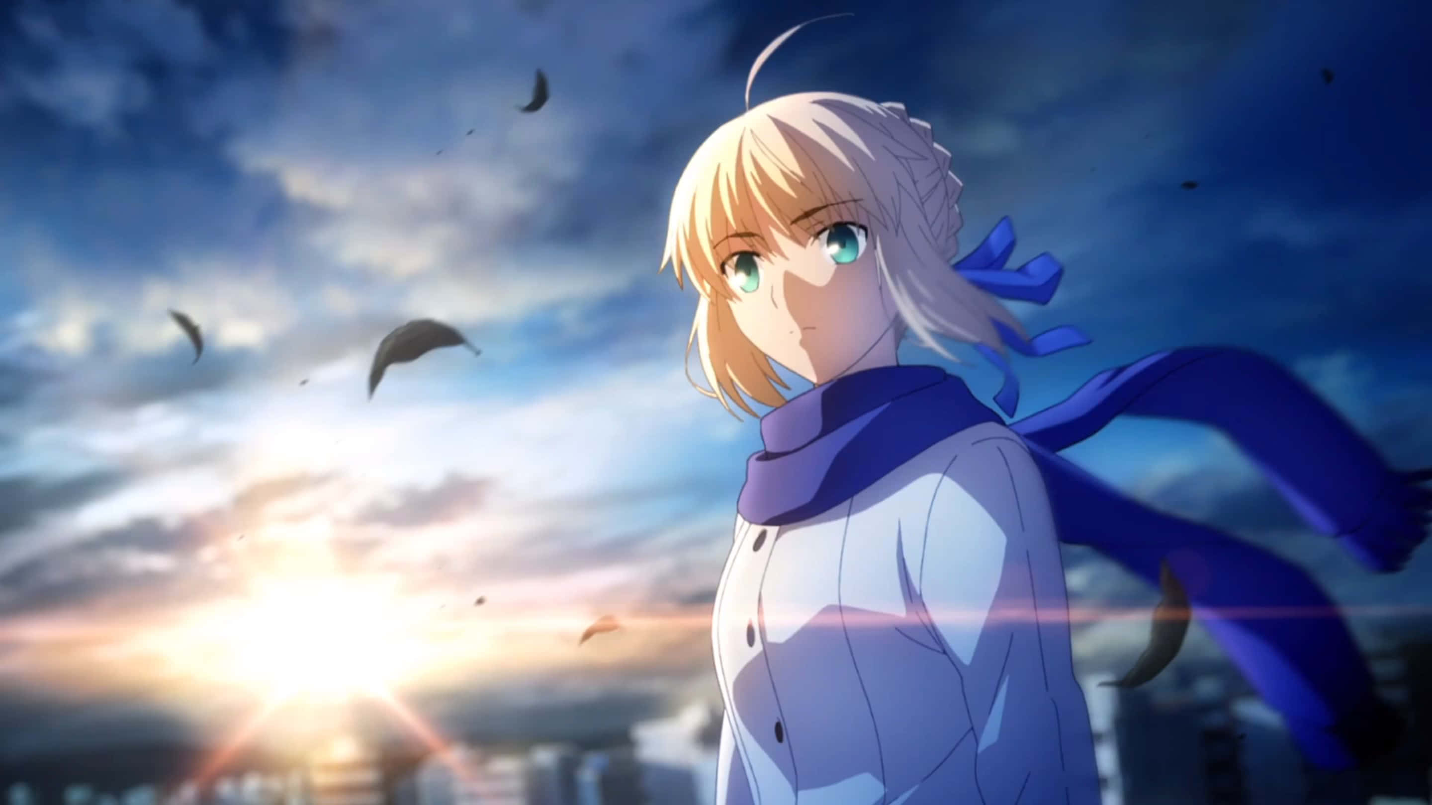 Saber Fate Stay Night With Blue Scarf, 2K Desktop Wallpaper