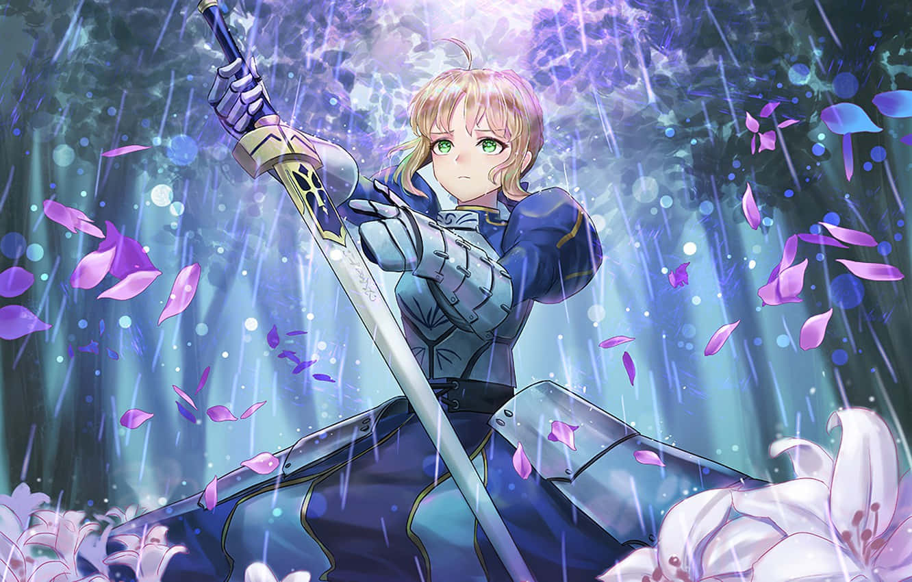 Saber Fate Stay Night In Rainy Forest, HD Desktop Wallpaper